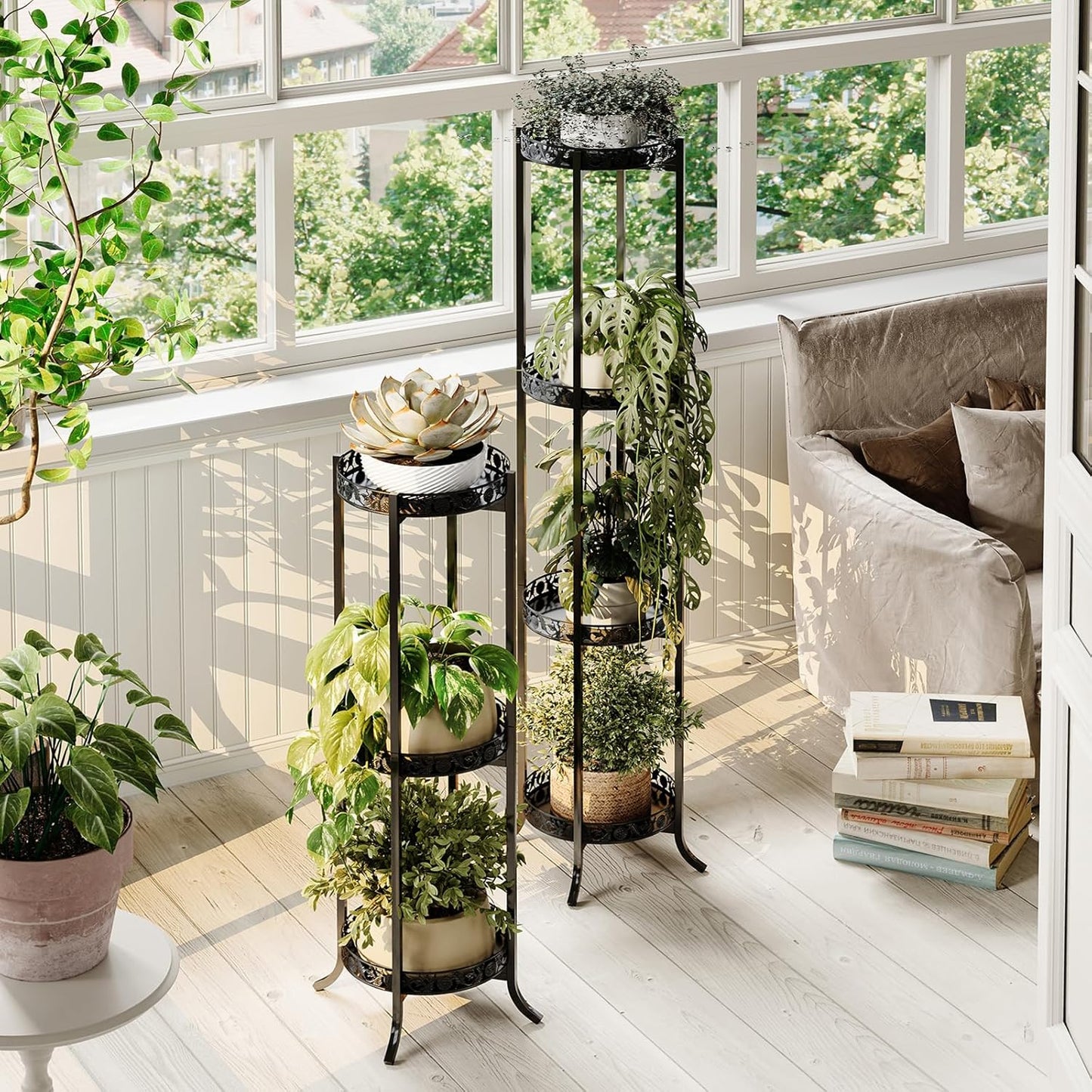 COPREE 3-tier Plant Stand, Space-Saving Iron Planter Shelves Flower Pot Organizer Rack Multiple Flower Pot Display Holder Shelf Indoor Outdoor Heavy Duty Planter Shelving Unit