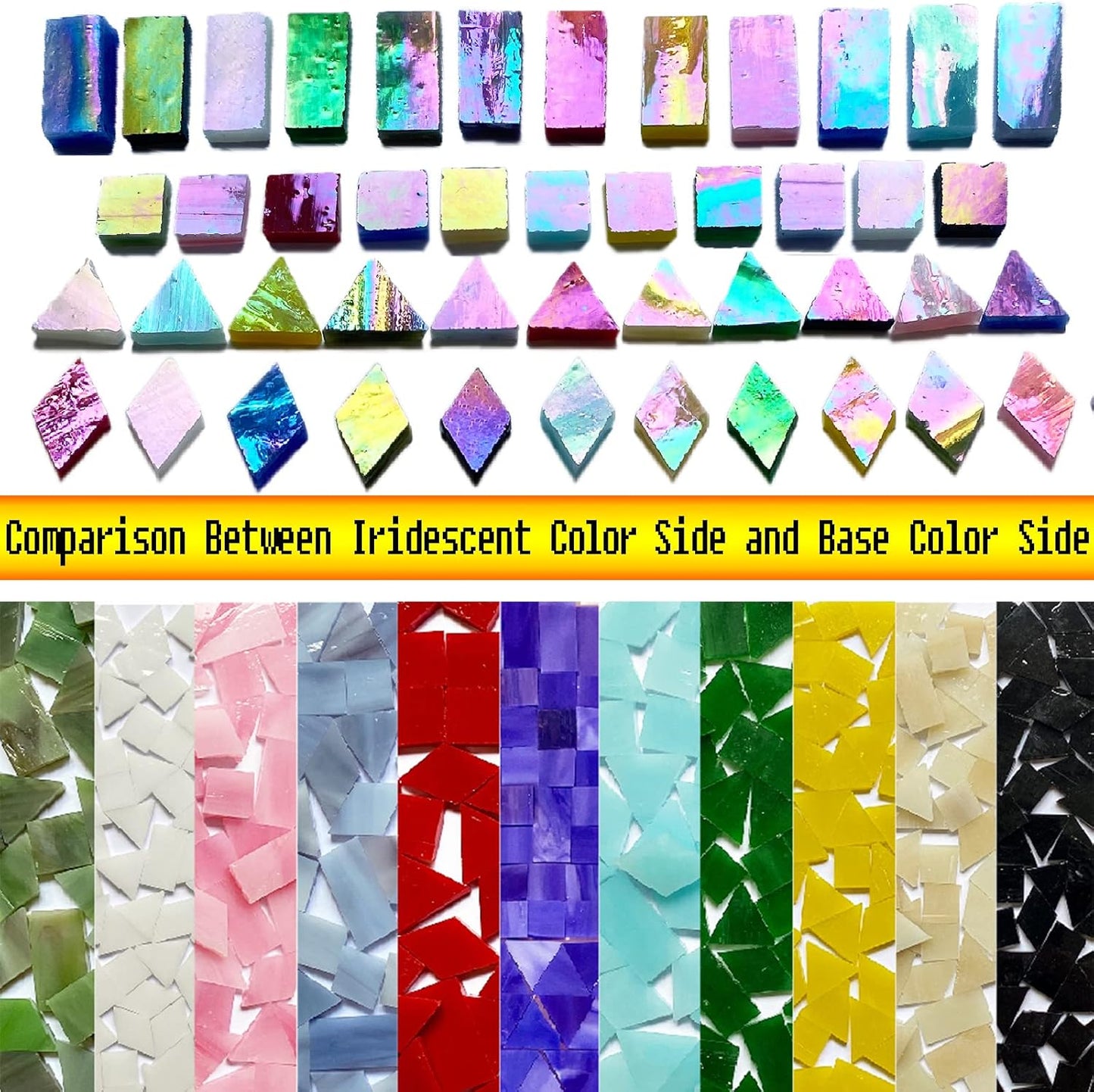 Iridescent Gray Stained Glass Mosaic Tiles for Crafts, 280 Pieces Mixed 4 Shapes Tiffany Stained Glass Sheets for Mosaic Projects