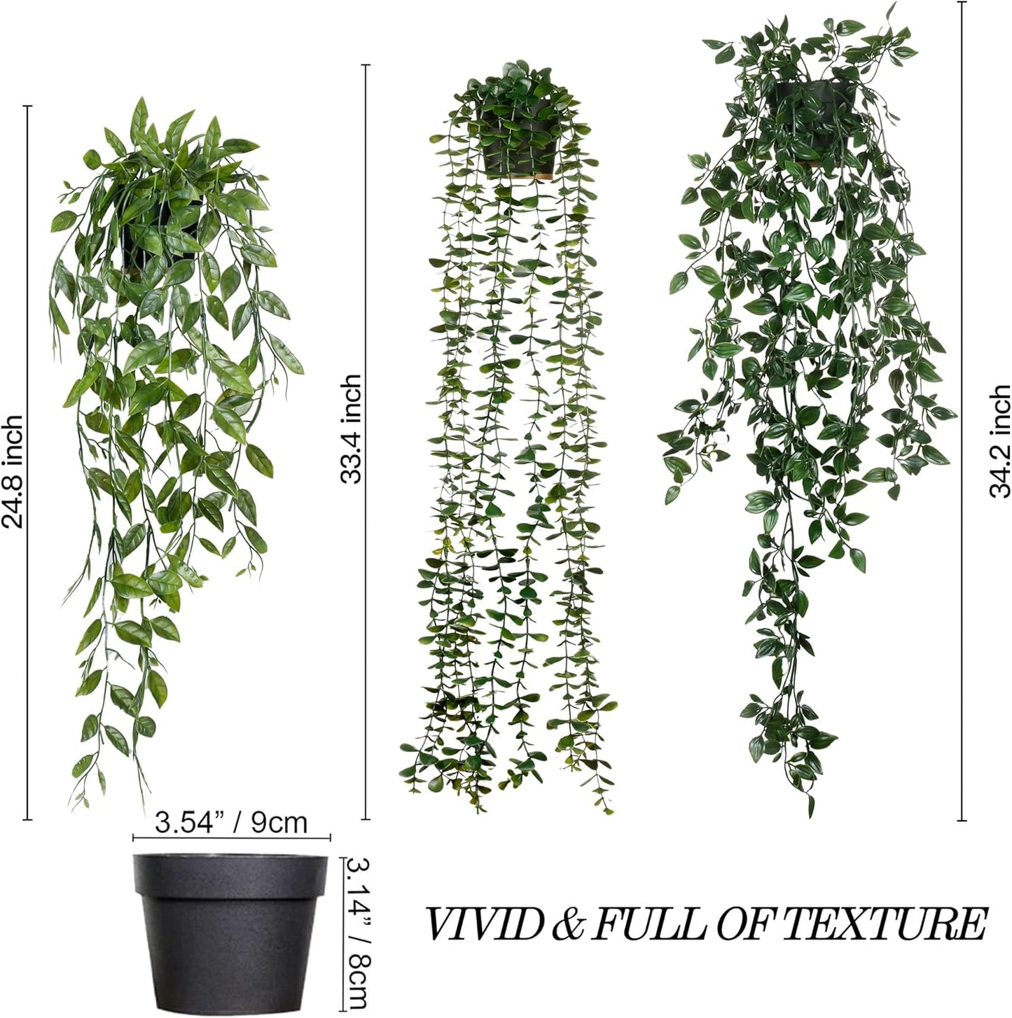 Sggvecsy Fake Hanging Plants 3 Pack Artificial Eucalyptus Fake Potted Greenery Faux Eucalyptus Mandala Vine Pea Pod for Home Indoor Outdoor Wall Garden Wedding Decor