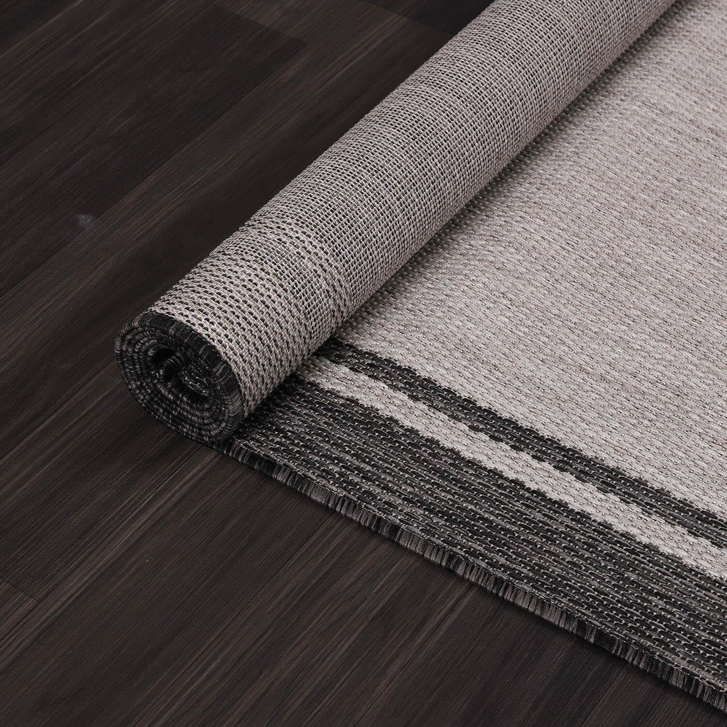 CAMILSON Indoor Outdoor Rug, 5x7 Bordered Gray Modern Area Rugs for Indoor and Outdoor Patios, Kitchen and Hallway Mats, Washable Porch Deck Outside Carpet (Bordered Grey, 5 x 7)