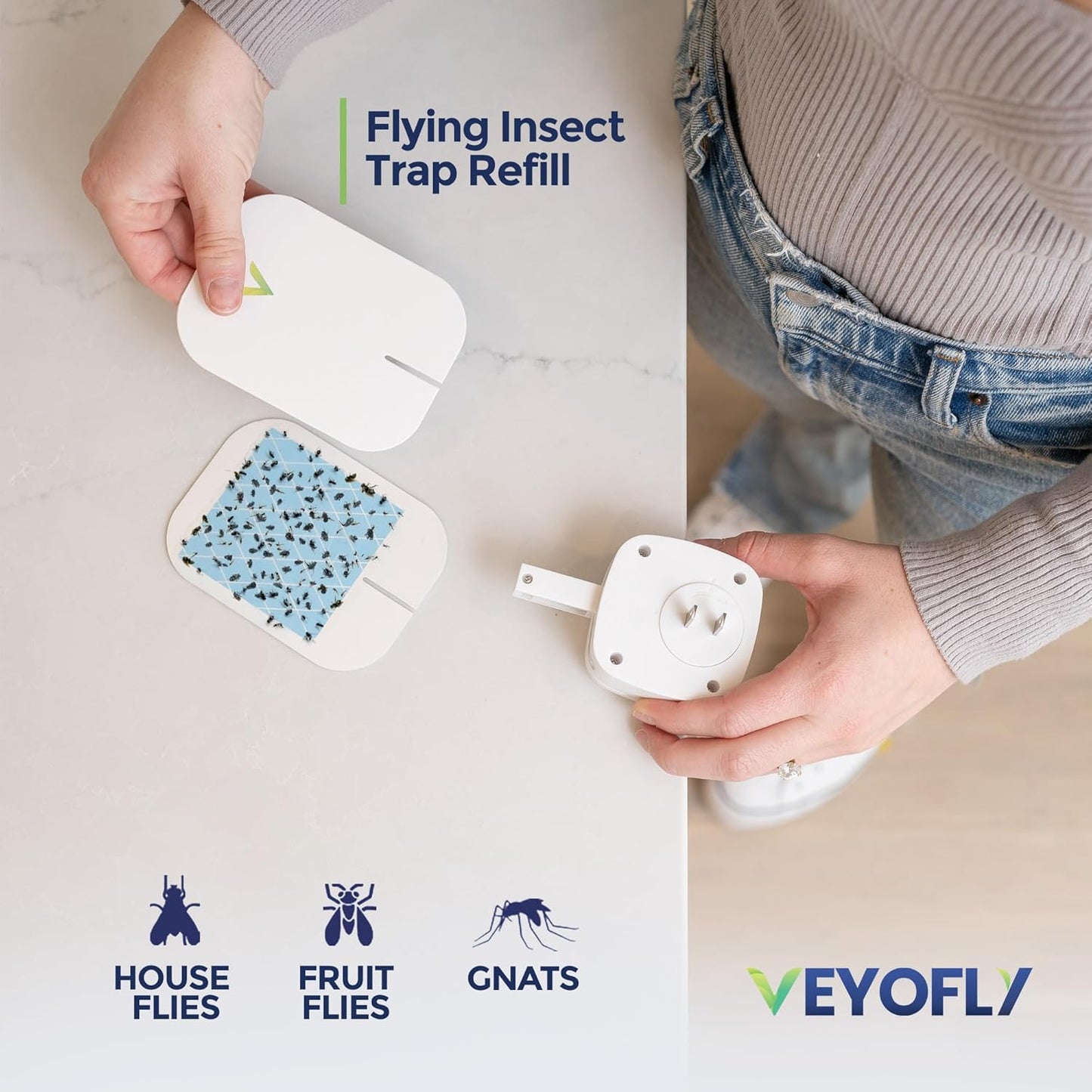 VEYOFLY Fly Trap Indoor Refill, Fruit Fly Traps for Indoors, Gnat Traps for House, Fly Catcher, Fly Trap, Plug in Catch for Fruit Flies, Moths, Gnats, Mosquito Trap (Pack of 10 Refills)