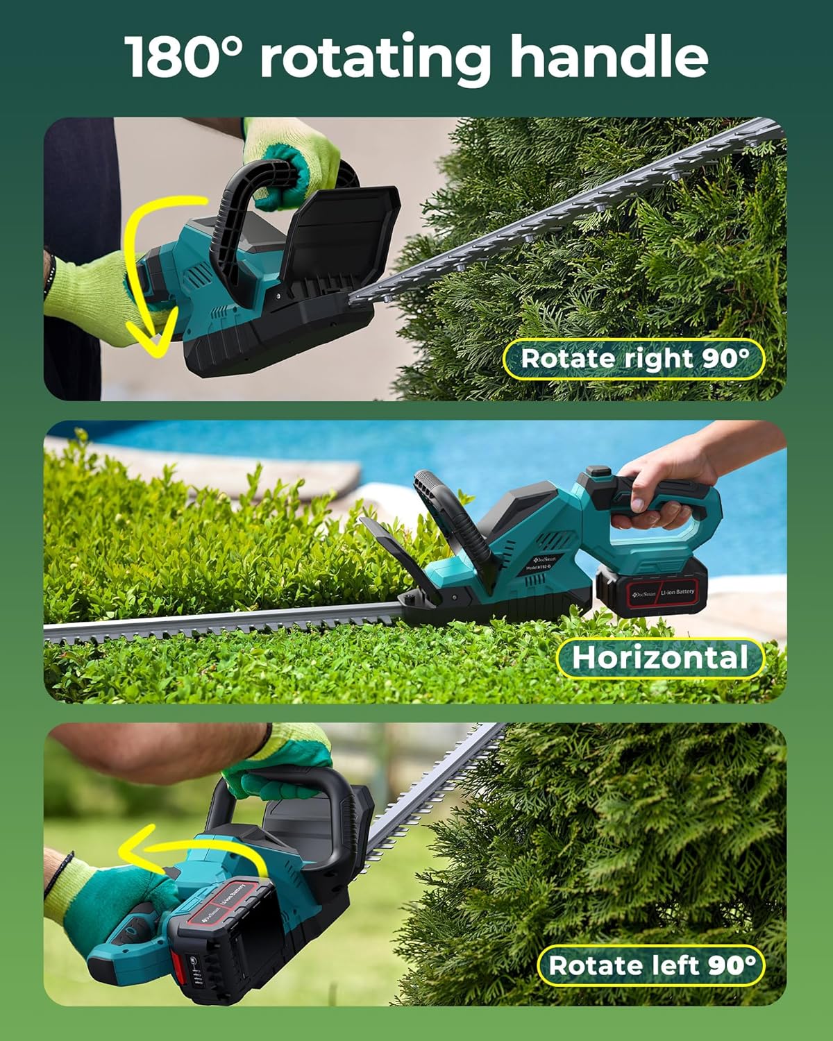 20'' Hedge Trimmer Cordless with 2pcs 4000mAh Battery, Electric Handheld Bush Clipper with Rechargeable Batteries, 3000RPM 180° Rotatable Head, 2/3'' Blade Gap
