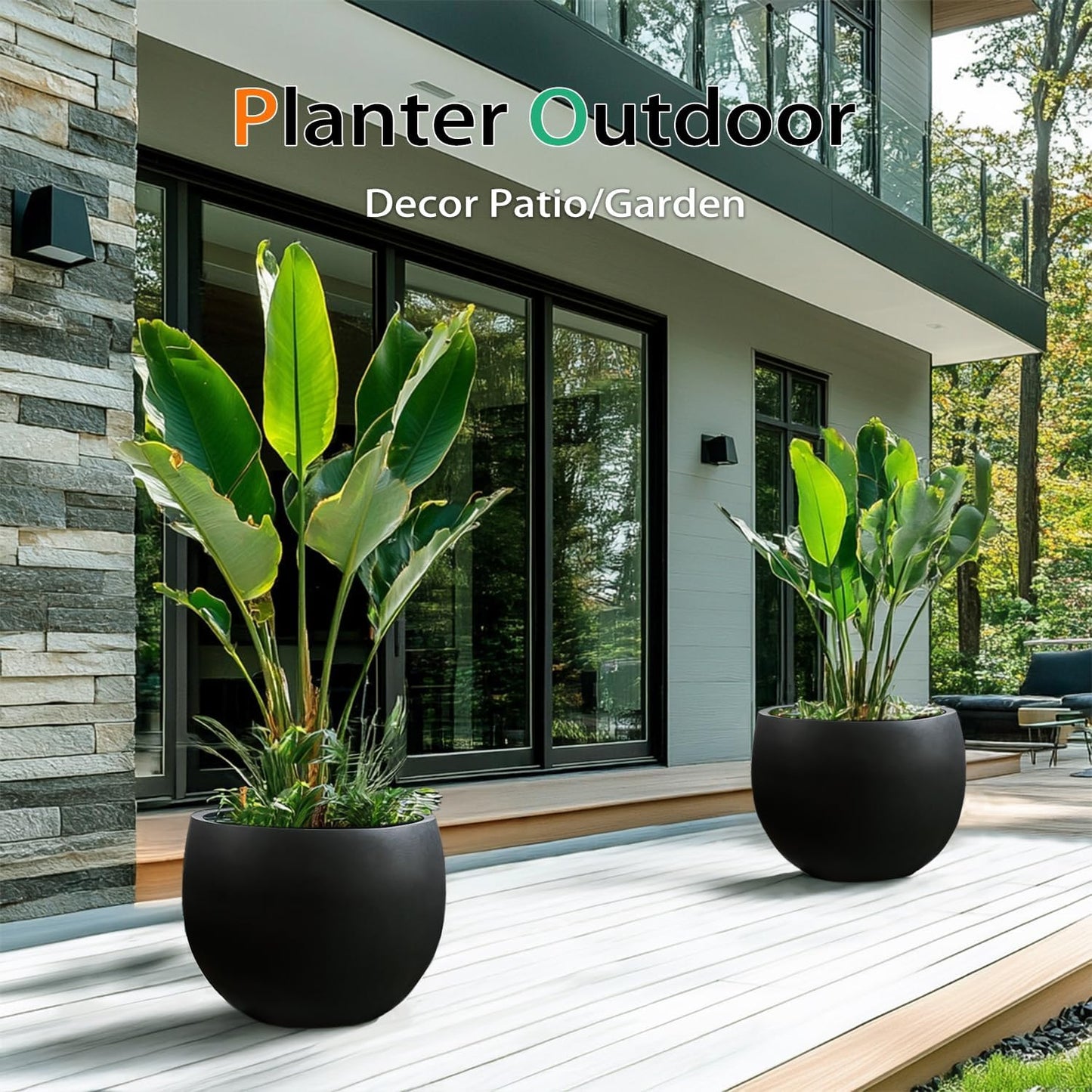 Ball Concrete Planter Outdoor Indoor, Large Tall Cement Plant Pots for Trees Flowers (Black, 18 inch)