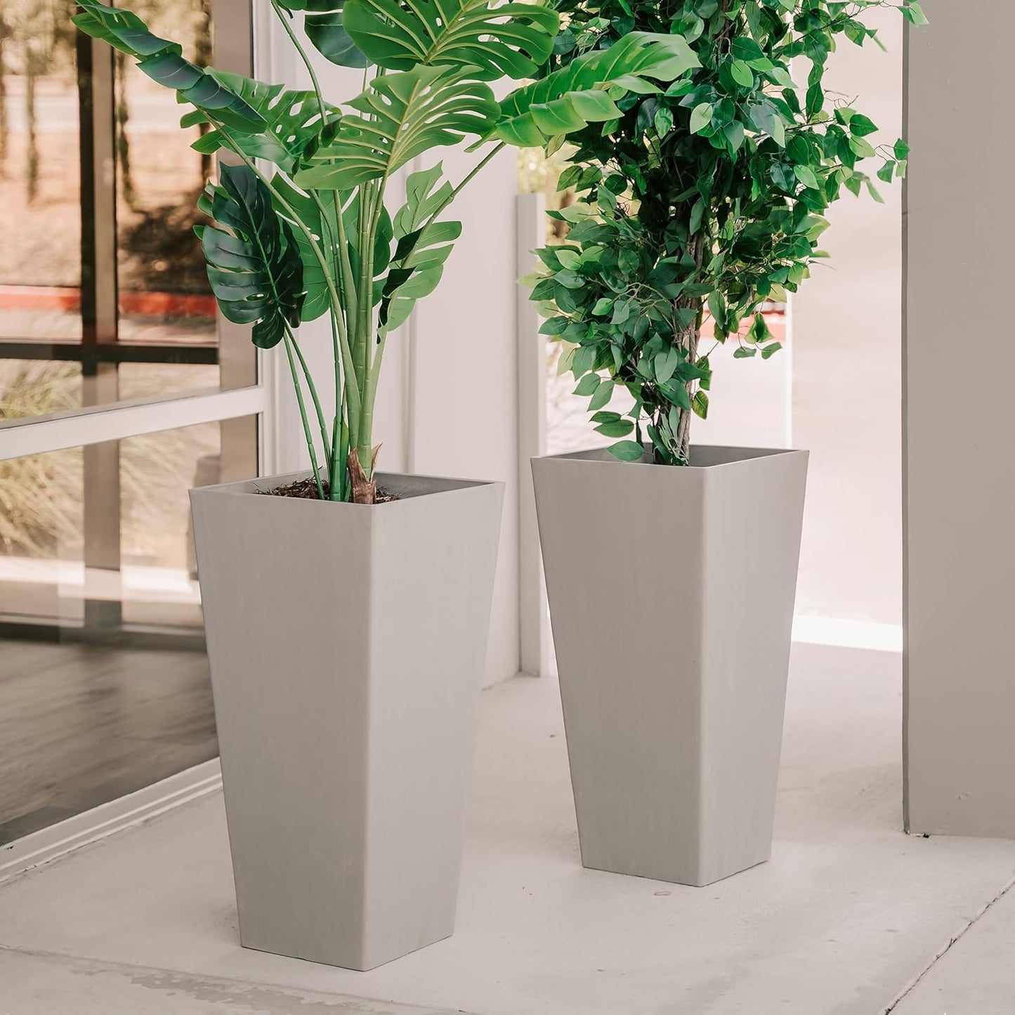 XBrand Modern 28-Inch Square Planter, Modern Tapered Planter Perfect for Indoor & Outdoor, Patio Décor, Set of 2