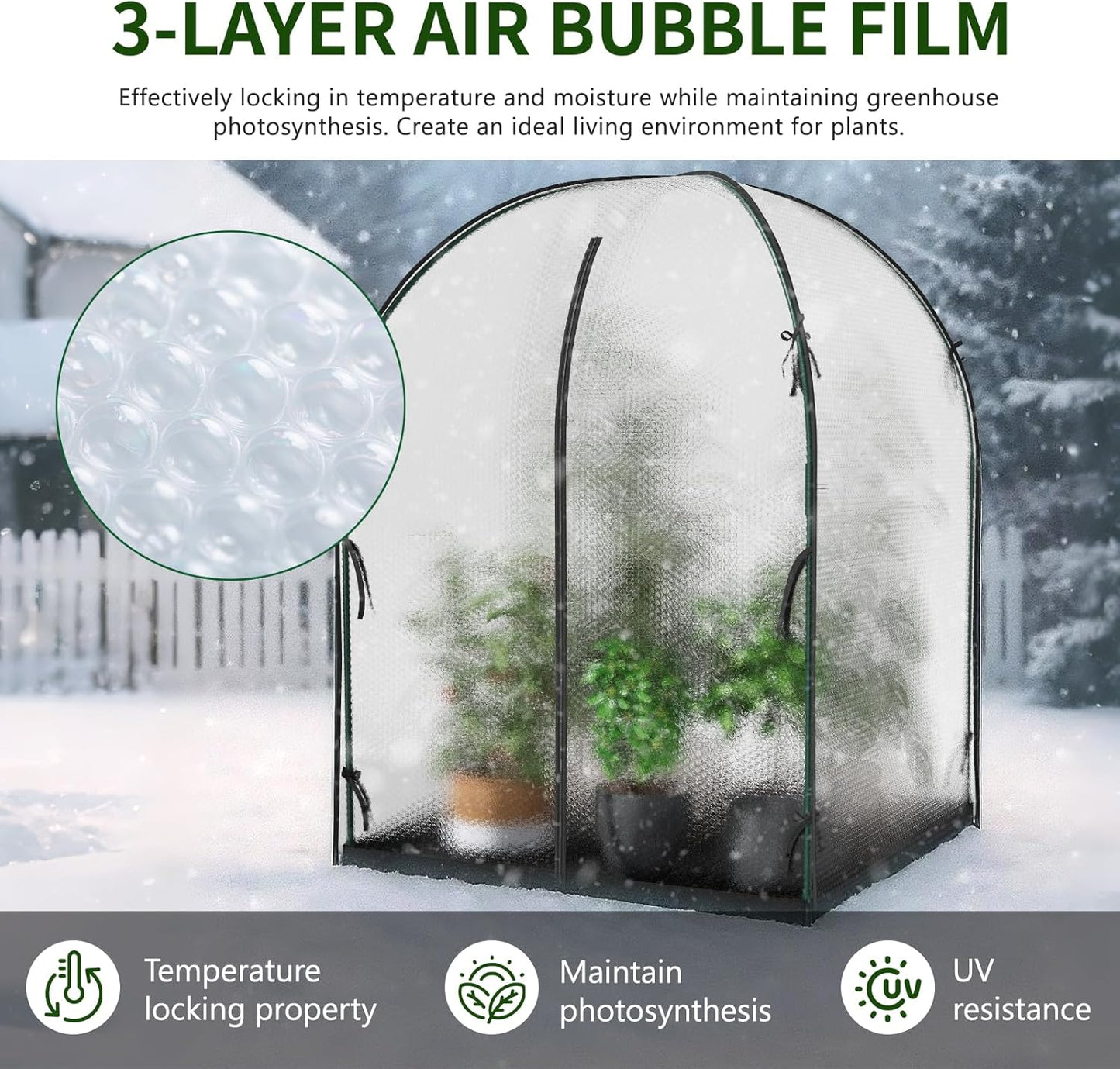 SUNYRISY Greenhouse for Outdoors with Waterproof Pad, Thick Bubble Film Cover Portable Small Mini Green House Kit for Outside, Walk in Zippered Door Grow Tent Plant Cover, 47" L x 47" W x 71" H