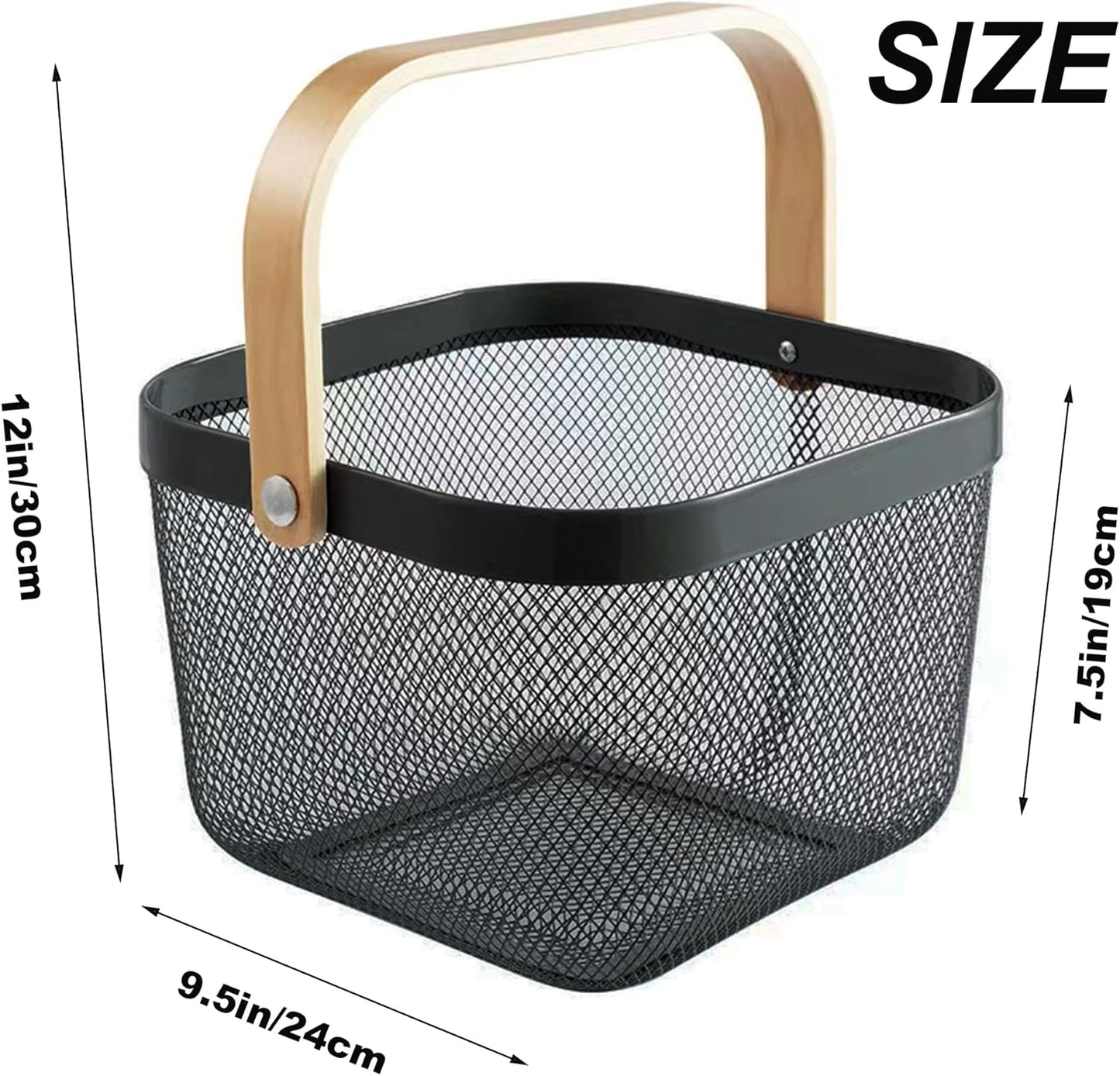 2 Pack Garden Harvest Baskets, Picnic Baskets with Durable Metal Mesh and Bamboo Handle, Perfect for Shopping, Gardening, Picnics, and Organizing