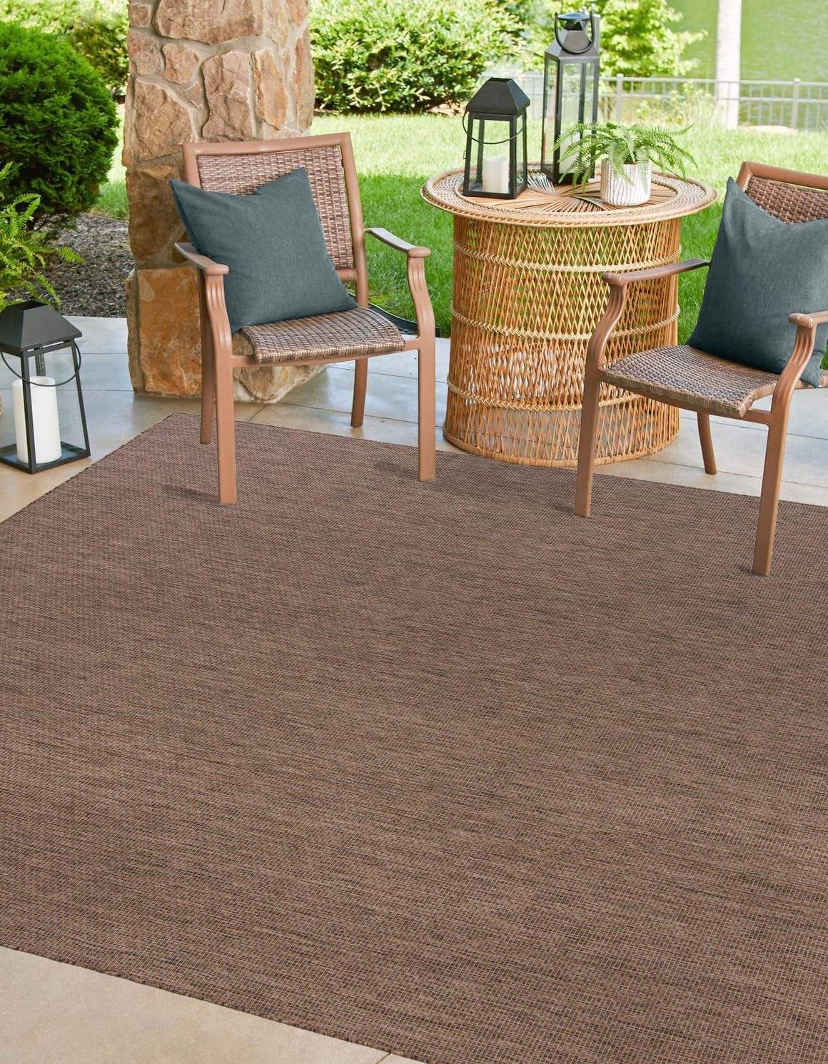 Unique Loom Outdoor Solid Collection Area Rug (10' Square Light Brown/Ivory)