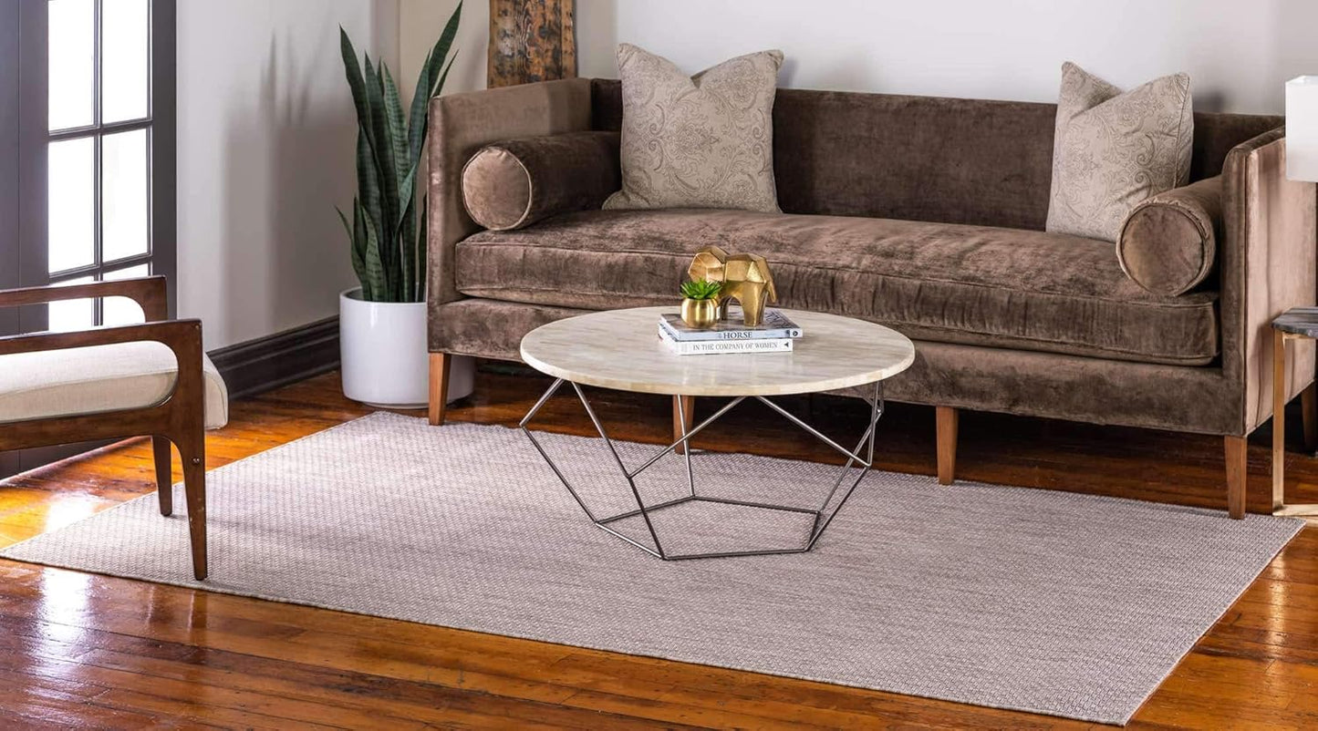 Unique Loom Collection Casual Transitional Solid Heathered Indoor/Outdoor Flatweave Area Rug (7' 1" x 10' Rectangle, Beige/Ivory)