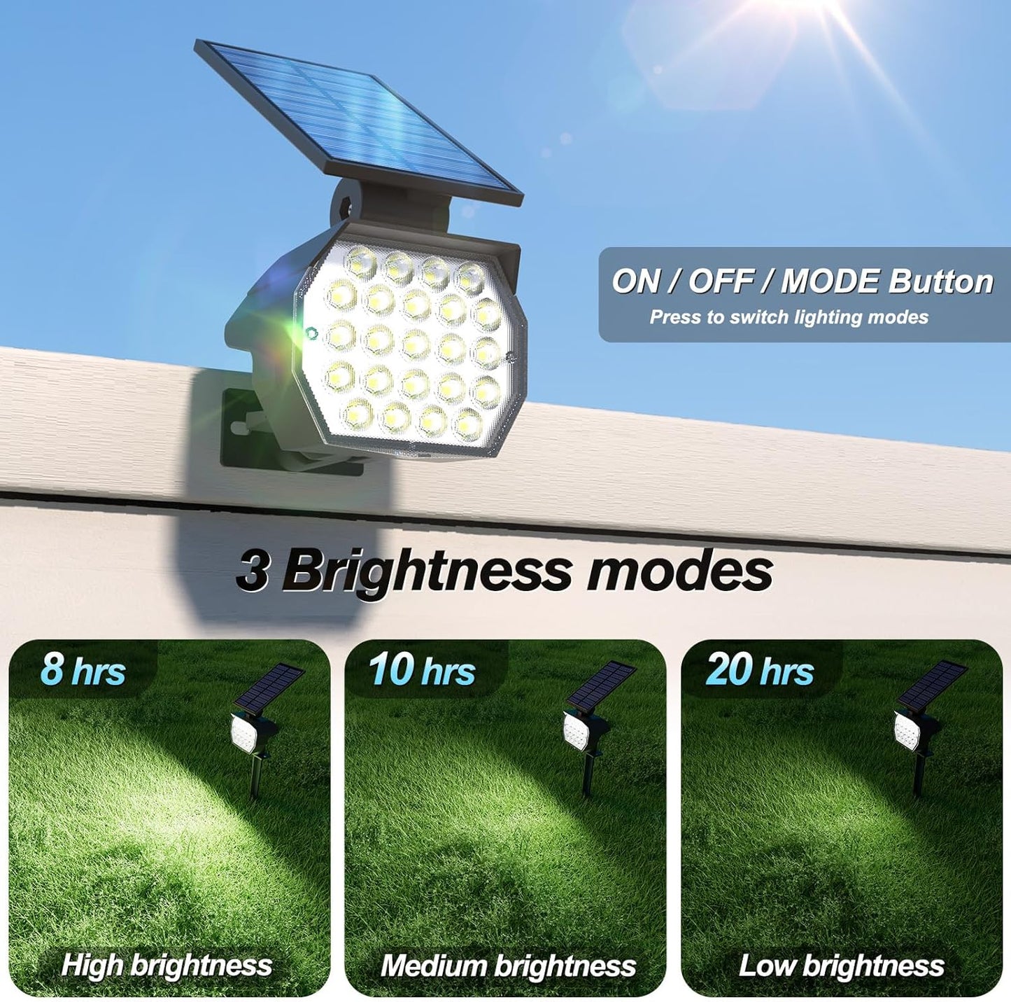 APONUO Solar Spot Lights Outdoor Waterproof 8 Pack IP67,23 LED 3 Lighting Modes Solar Landscape Lights Outdoor for Yard Garden House Garage Pathway