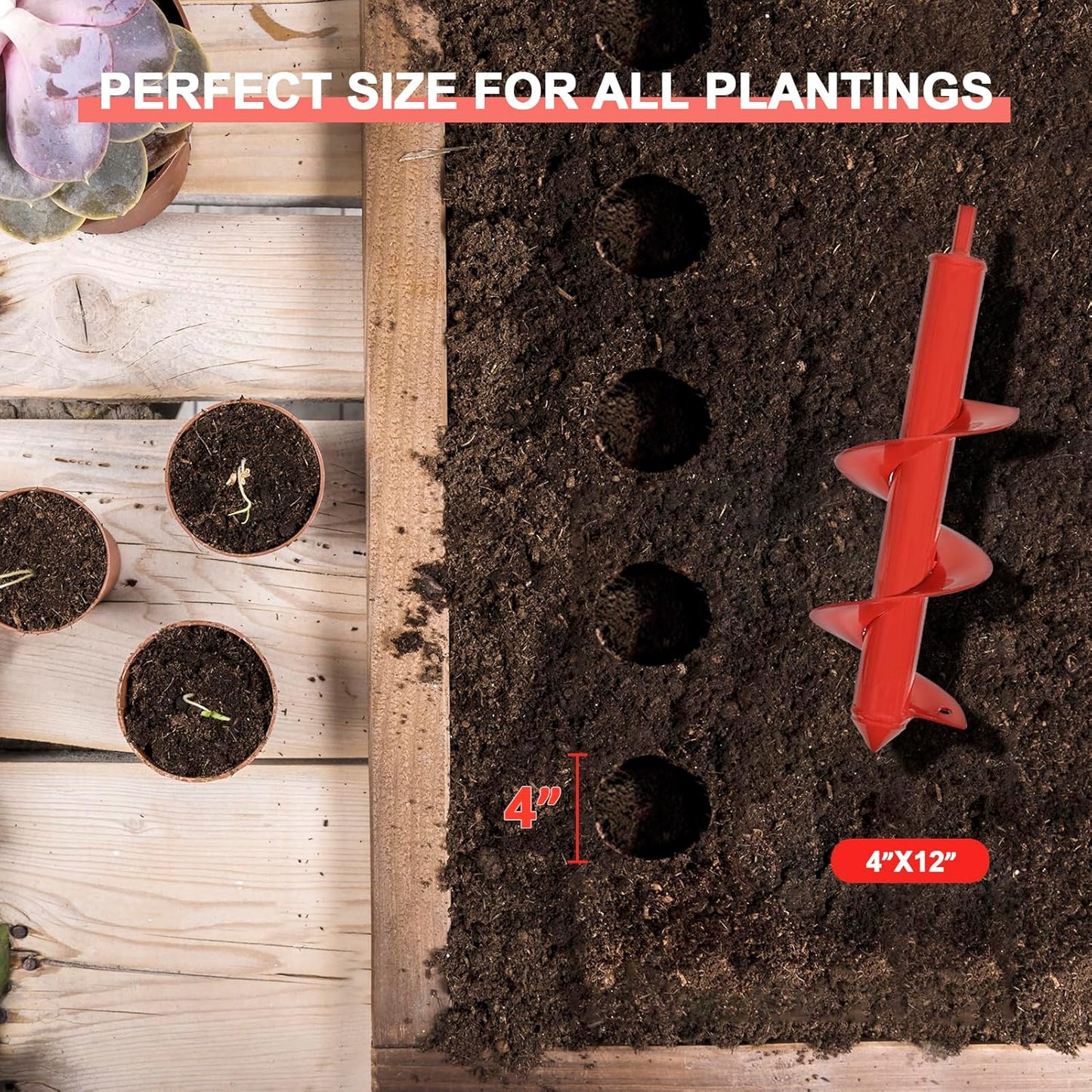 SYITCUN Auger Drill Bit for Planting - 4" X 12" Heavy-Duty Garden Auger Spiral Drill Bit - Bulb Planter Tool & Auger Post Hole Digger - 3/8" Hex Drive Drill