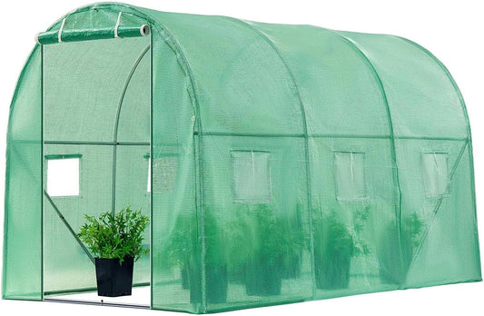 VIVOSUN 10x7x7 Ft. Large Walk in Greenhouse, Greenhouse Tunnel, Garden Plant Hot House with Green PE Cover, Roll-up Zipper Door and Window for Outdoor