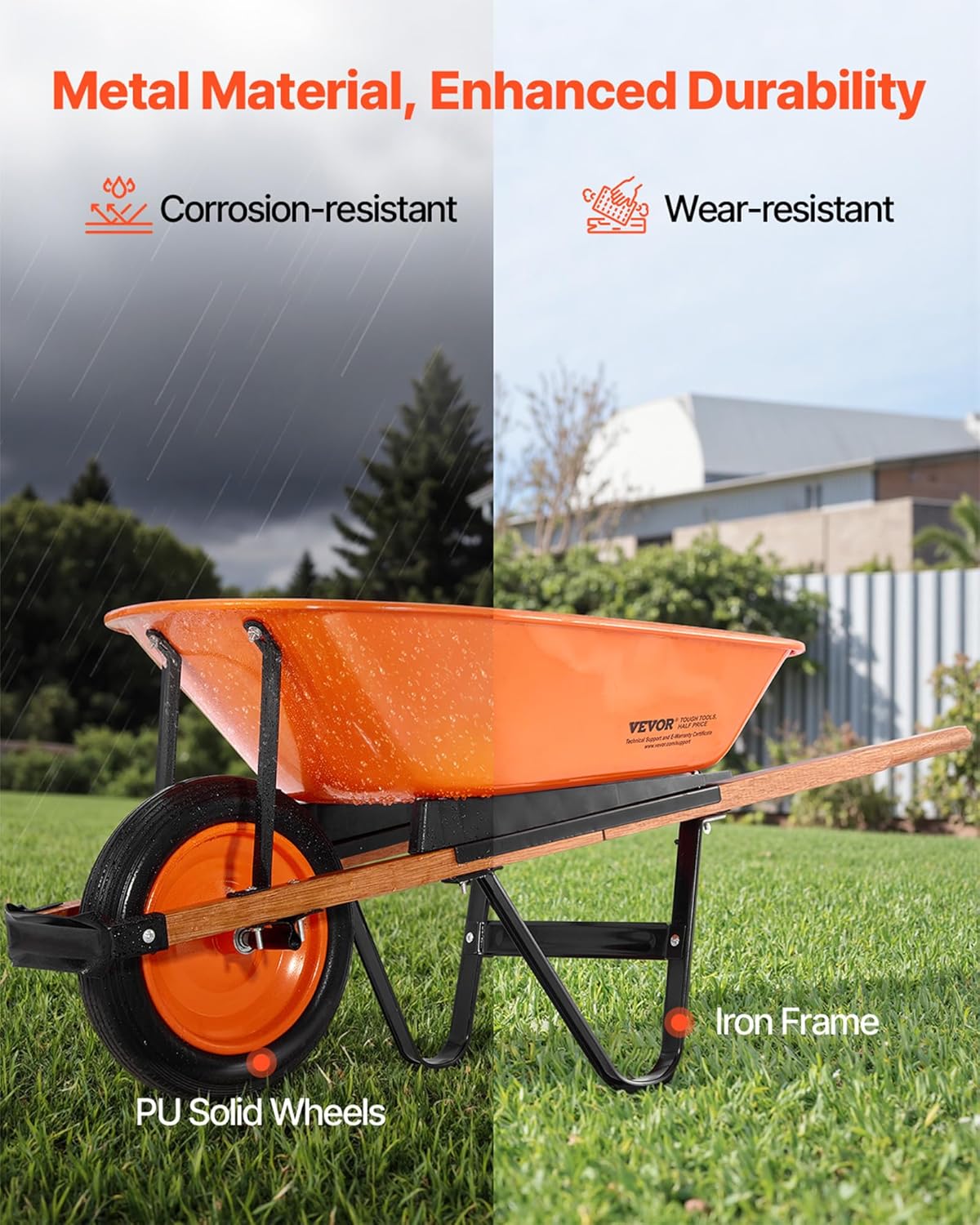 VEVOR Wheelbarrow Cart, 5 Cu. Ft. Load & 265 lbs Capacity, One Wheel Garden Dump Cart, Garden Wagon with Metal Handle & 16" Wide Track Wheels, Easy Loading Utility Yard Cart & Wagons for Lawn Farm