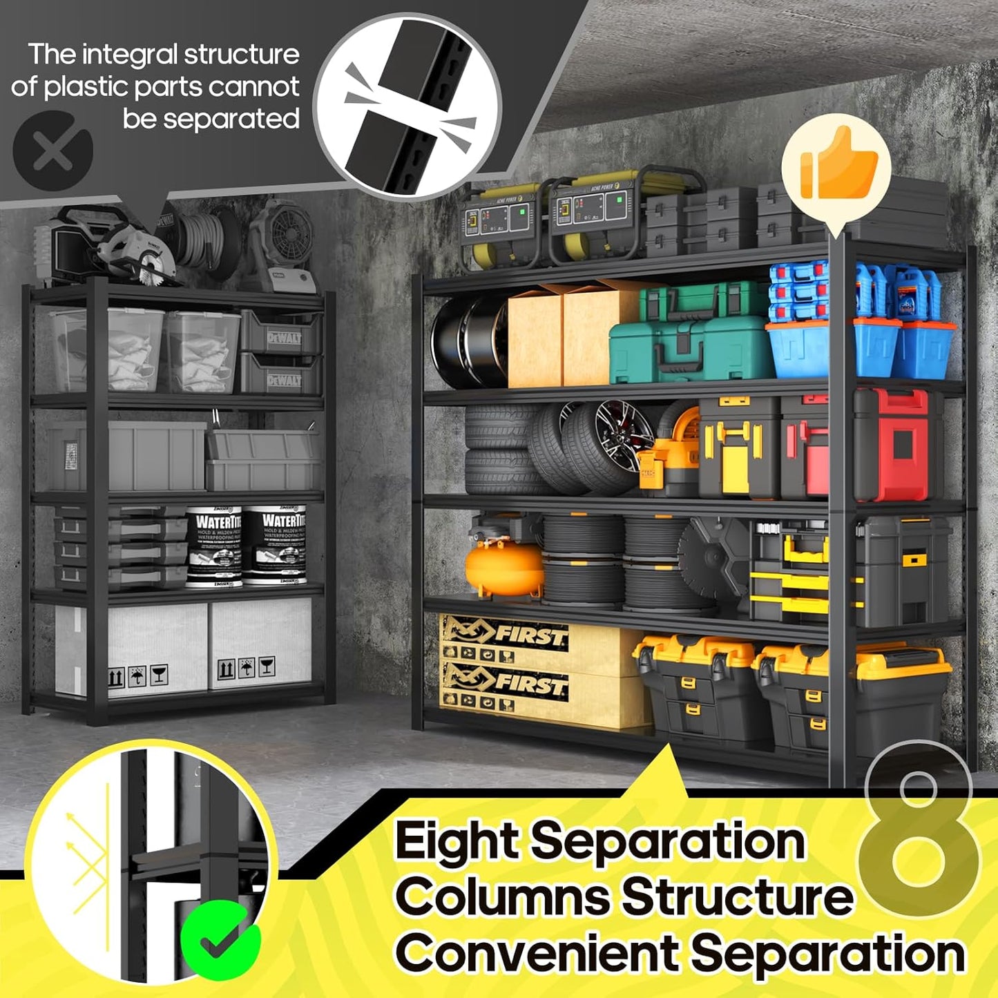 5 Tier Adjustable Metal Shelving Storage Rack,Storage Shelves,59.8" Wx24 Dx76.6 H Garage Shelving Heavy Duty,Industrial Shelving Unit for Basement,Warehouse,Garage Organization.2 Pack
