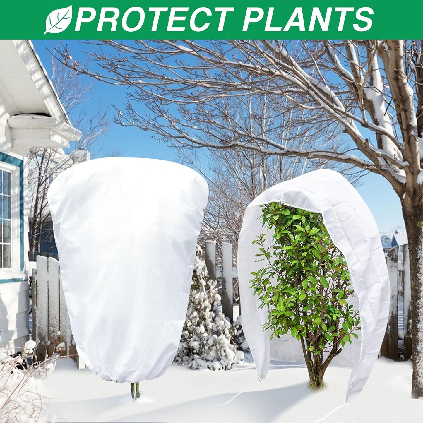 2 Pcs Plant Covers Freeze Protection, Frost Cloth Plant Freeze Protection, Frost Covers for Outdoor Plants with Drawstring and Zipper, 2.5 oz/yd² 5.9 X 3.9 Ft, for Protect Trees Shrubs from Cold Frost