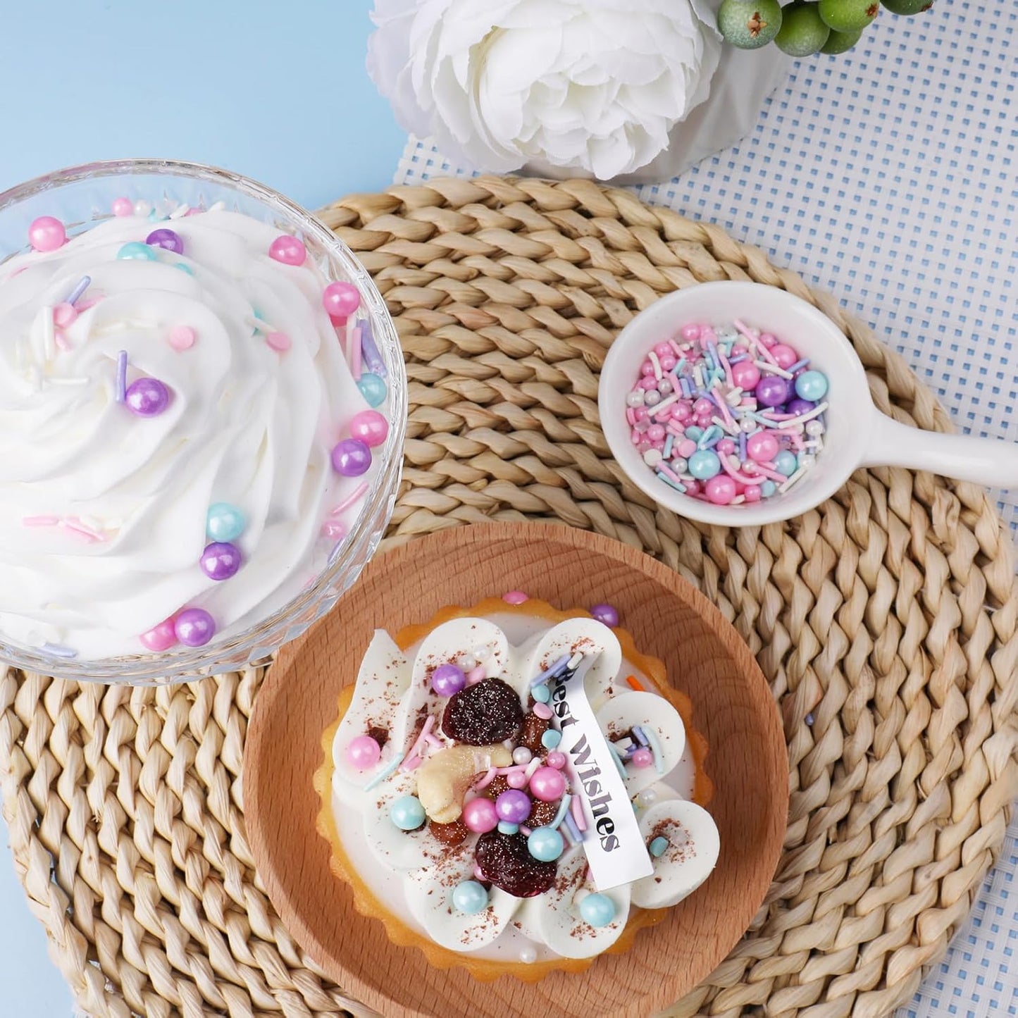 Pastel Sprinkles for Cake Decoratiing, Pink Purple Blue White Sprinkles Mix Jimmies, 130g/4.59oz, Confetti for Baking, Cookies, Cupcake, Ice Cream Toppings, Celebrations Wedding Shower Party Christmas Supplies