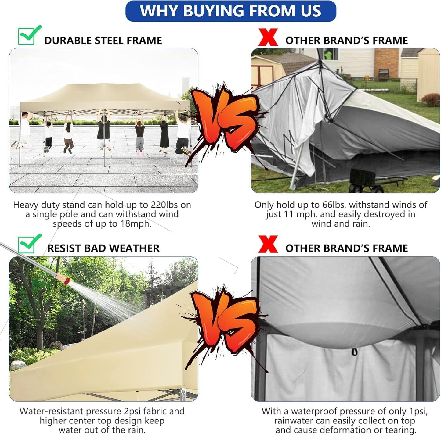 COBIZI 10x20 Pop up Canopy Tent Heavy Duty with 6 Sidewalls, Easy Set-up Commercial Outdoor Party Tent, 100% Waterproof Wedding Canopy Gazebo, 3 Height Adjustable with Wheeled Bag,Khaki