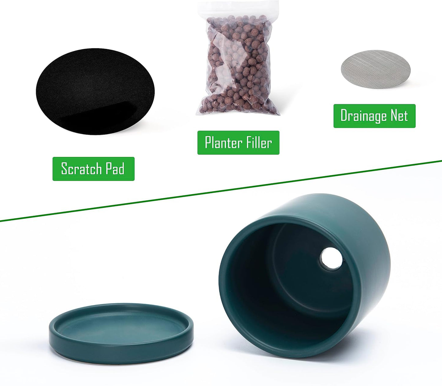 D'vine Dev 4.6 Inch & 6 Inch Ceramic Planter Pots for Plants with Drainage Hole and Saucer, Small Plant Pots Set, Teal, 94-G-S-9