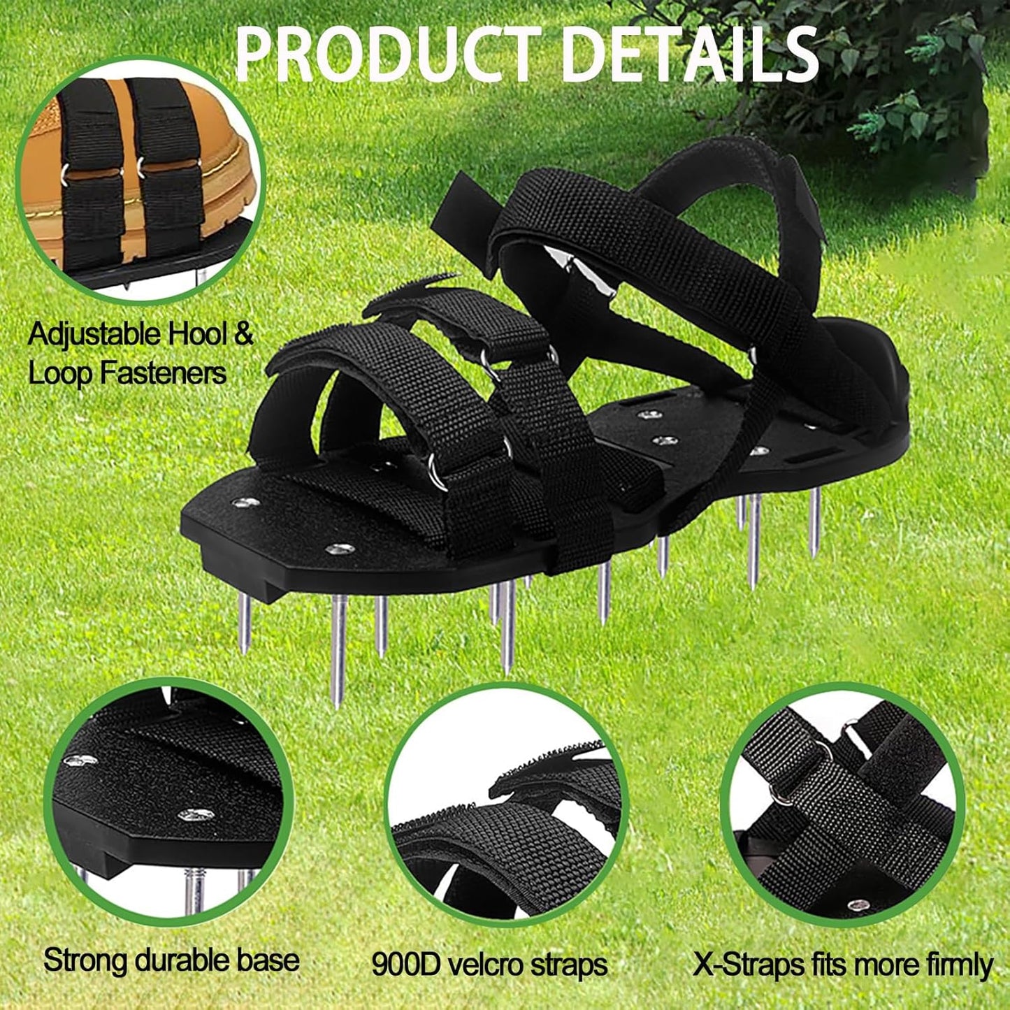 Lawn Aerator Shoes, Spike Shoes for Self Levelling Floor, Heavy Duty Long Spiked Aerating Sandals for Yard Patio Garden Grass Lawn, with Gardening Gloves/ Stainless Steel Shovels Clearing Away Debris