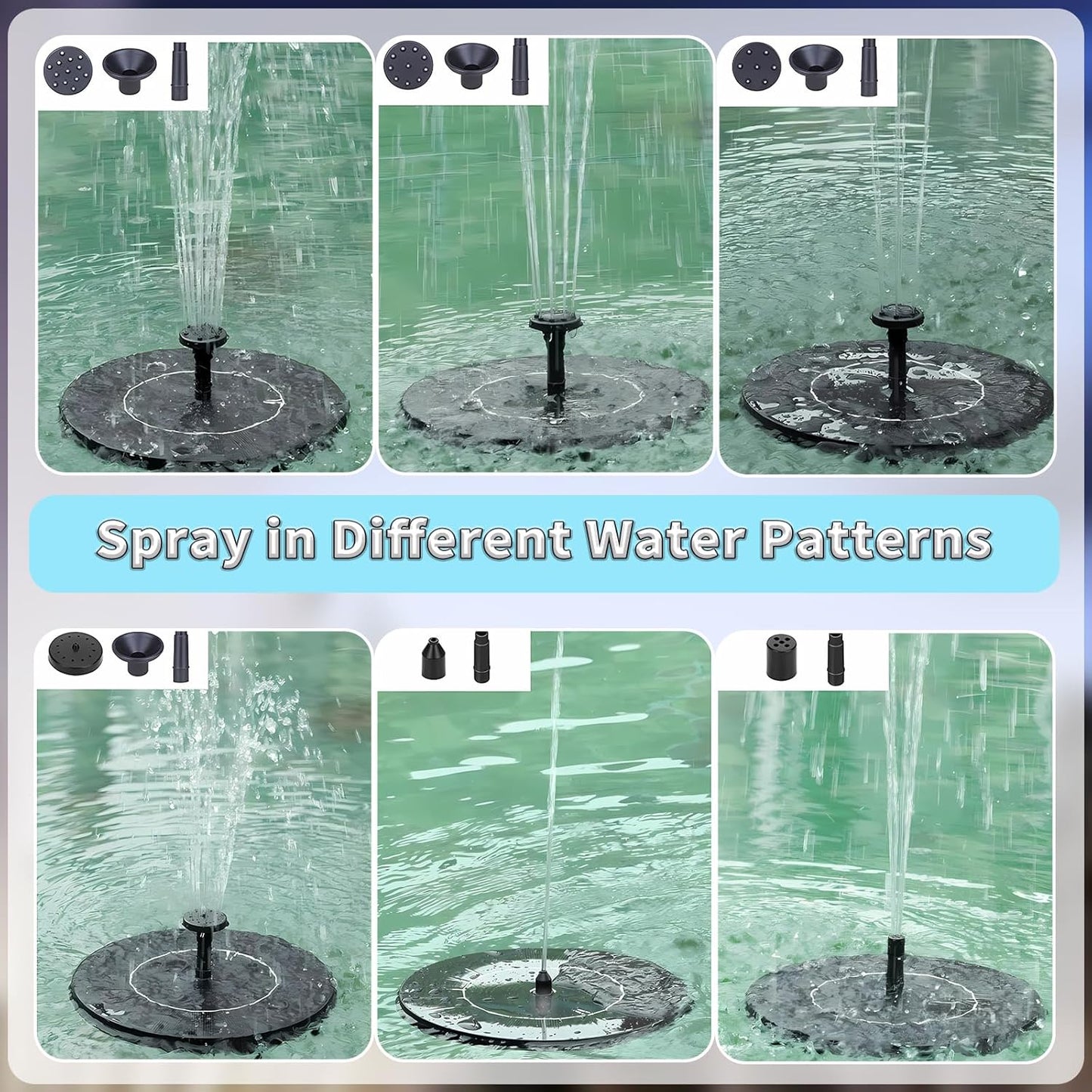 3W Solar Fountain Pump for Bird Bath and Garden, 6 Nozzle Solar Powered Water Fountain Pump, Floating Solar Water Pump for Outdoor Ponds, Pool, Fish Tank, and Mini Fountains