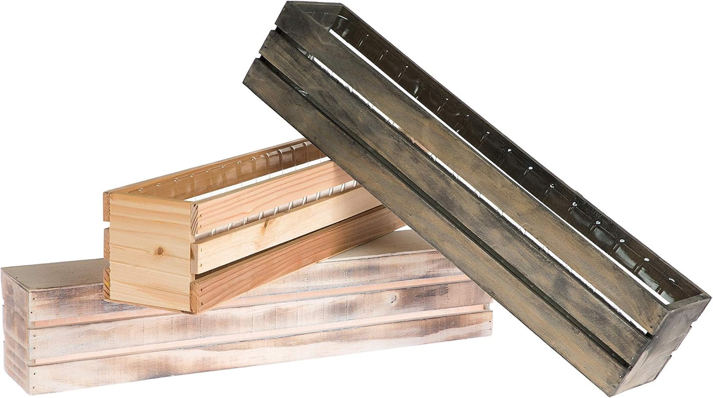 20" Rectangular Rustic Wood Planter with Plastic Liner l Rustic Barn Wood l Wine Crate Style, Home and Wedding Decorations, Garden Ornaments (20x4 Wine Crate Set of 2, Rose Wood)