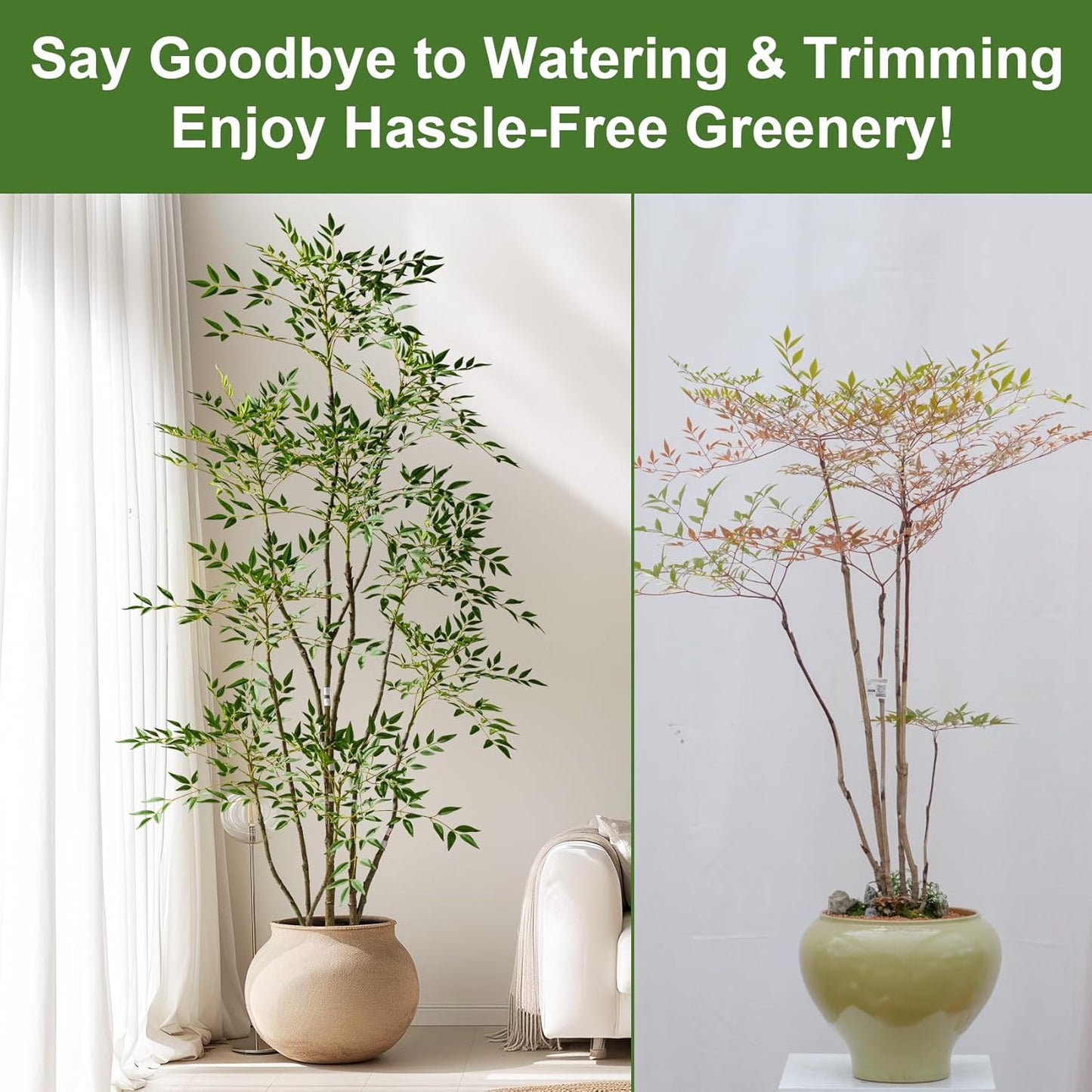 7.2ft Faux Bamboo Tree Artificial Nandina Tree Artificial Indoor Plants Realistic Fake Potted Tree with 800+ Leaves, Cement Planter - Home Office Decor Perfect for Housewarming Gift Non-Toxic