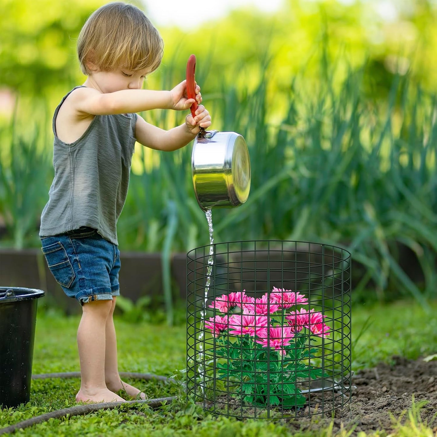 10 Packs 12" x 12" Wire Plant Protectors Wire Plant Cages Metal Mesh Plant Cage Chicken Wire Cloche with Ground Stakes and Nylon Ties Protect Plants,Garden,Shrubs and Vegetables from Animals-30 PCS