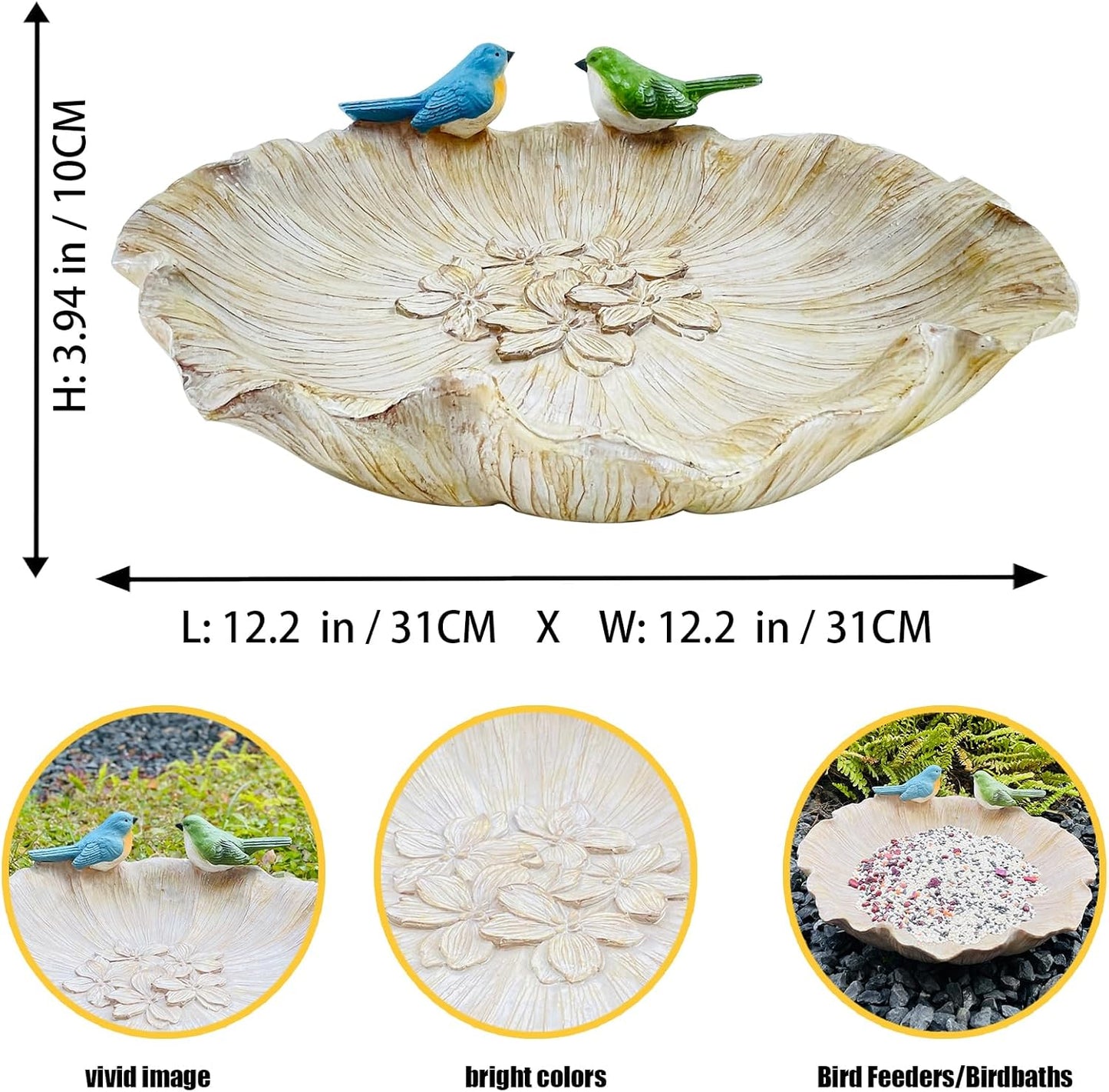 Ground Standing Bird Bath and Feeder, Wild Hummingbird Bath, Resin Feeding Tray for Outdoor Yard Decorations