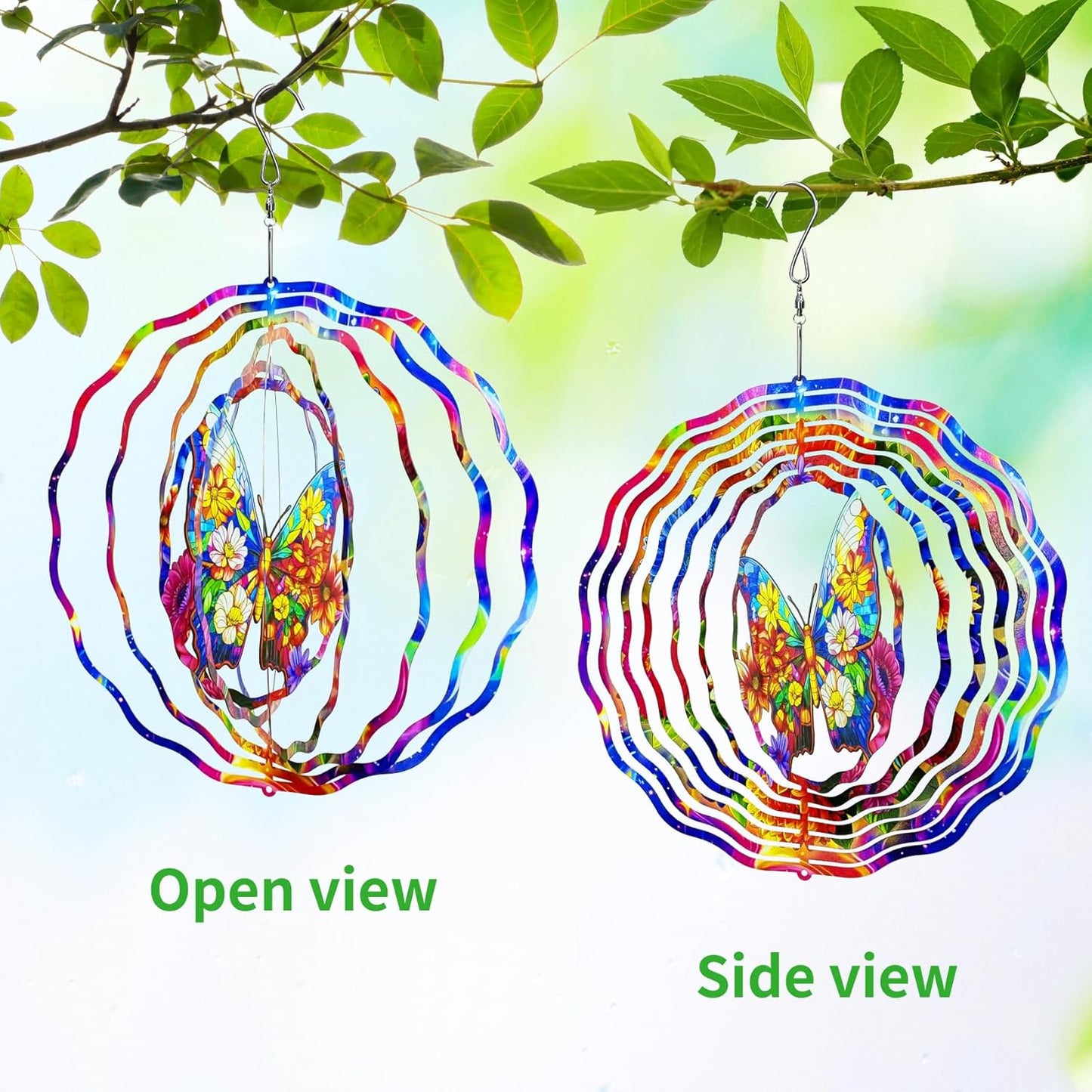 3D Hanging Wind Spinner Butterfly/Hummingbird, 10 Inch Stainless Steel Wind Spinners Outdoor Clearance, Garden Spinner for Outside Patio Yard Home Christmas Decor (Butterfly 02)