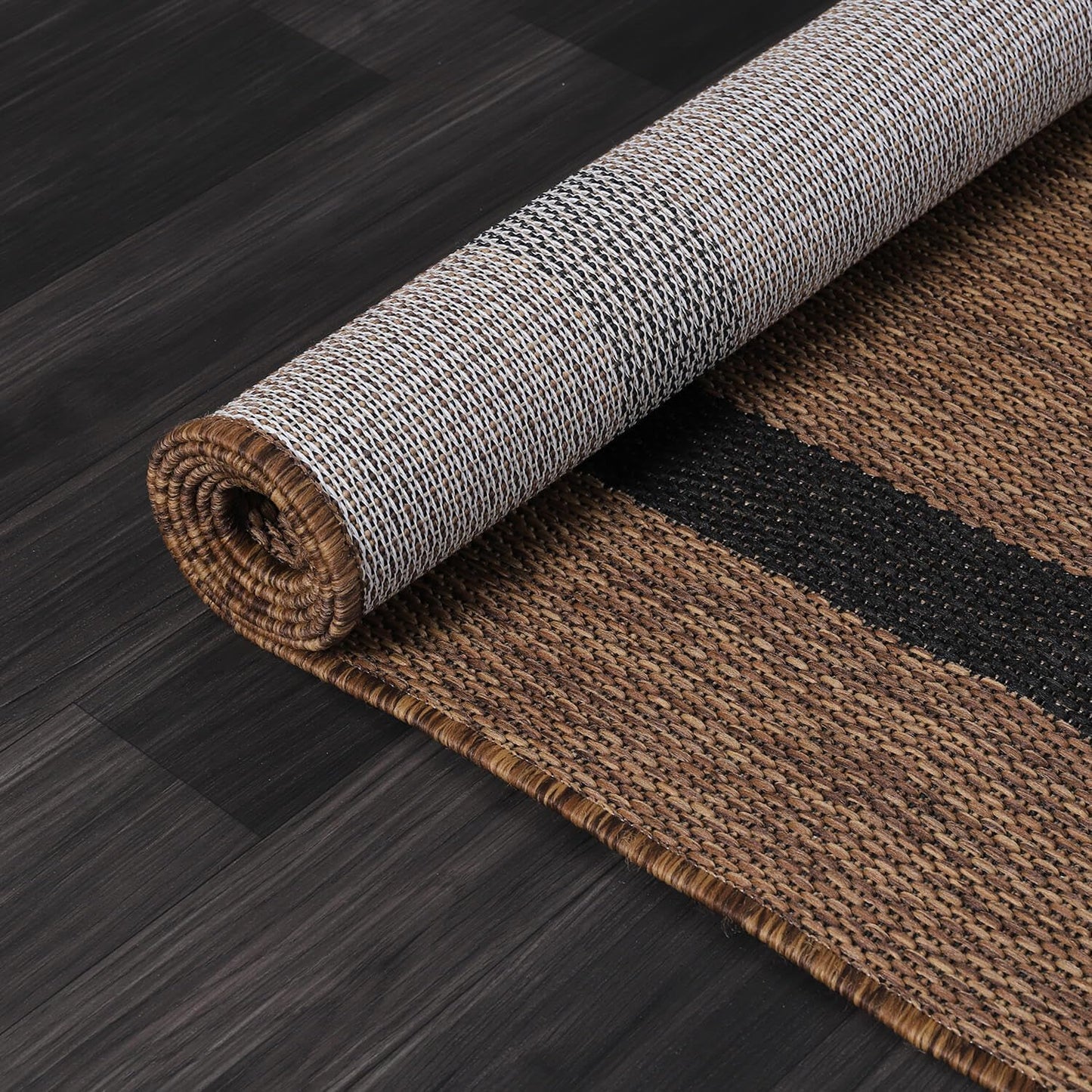 Bordered Outdoor Rug 5x7 Washable Outside Carpet for Indoor Patio Porch Waterproof Easy Cleaning Non Shedding Area Rugs Nut Brown - Black 5 x 7