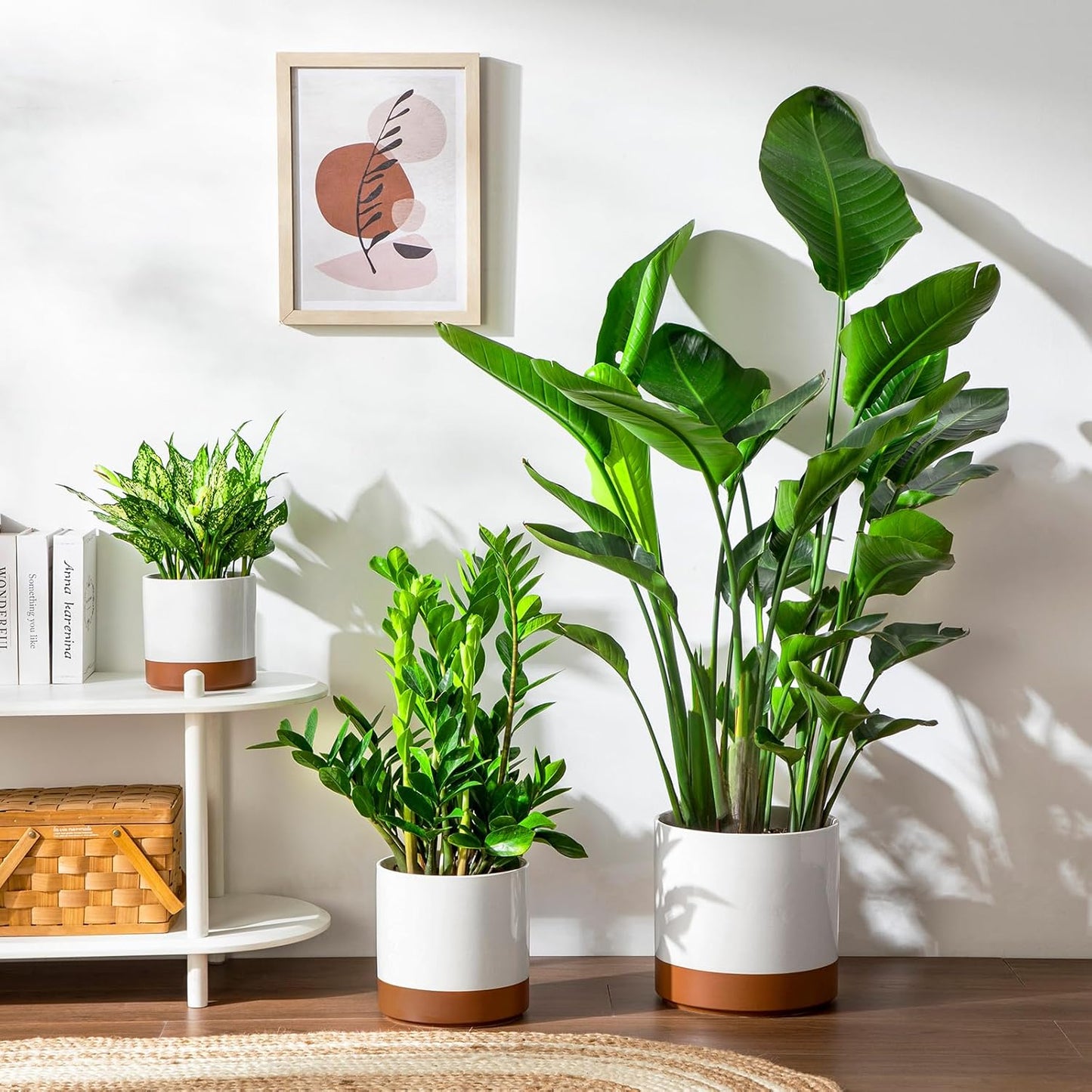 vancasso 6"+8"+10" Ceramic Pot for Plants, Large Outdoor Indoor Planter Pots with Drainage Holes, Set of 3, Khaki