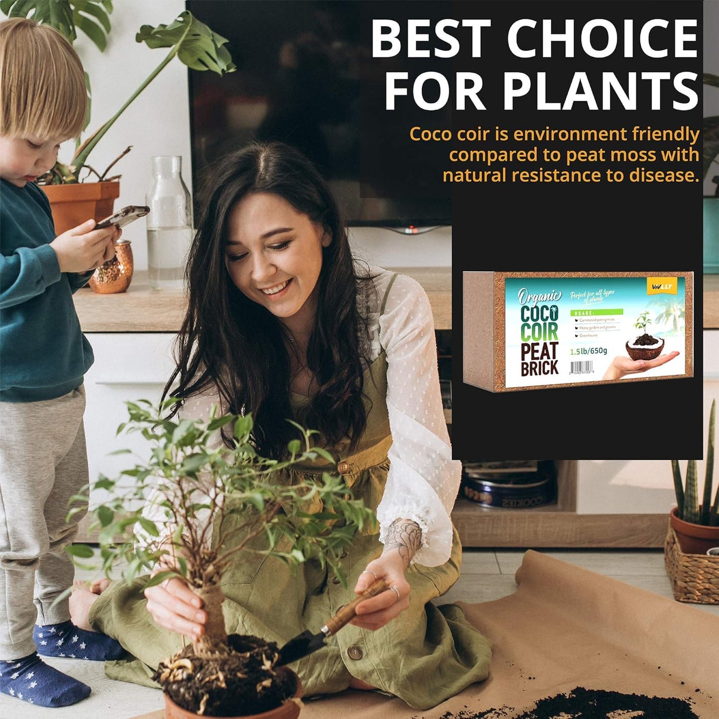 Coco Coir Bricks 5-Pack (650g Each) – Peat-Free Coconut Coir/Peat, Low EC & pH Balanced, High Expansion Seed Starter for Potting Mix, Hydroponics, Mushroom Substrate & Reptile Bedding