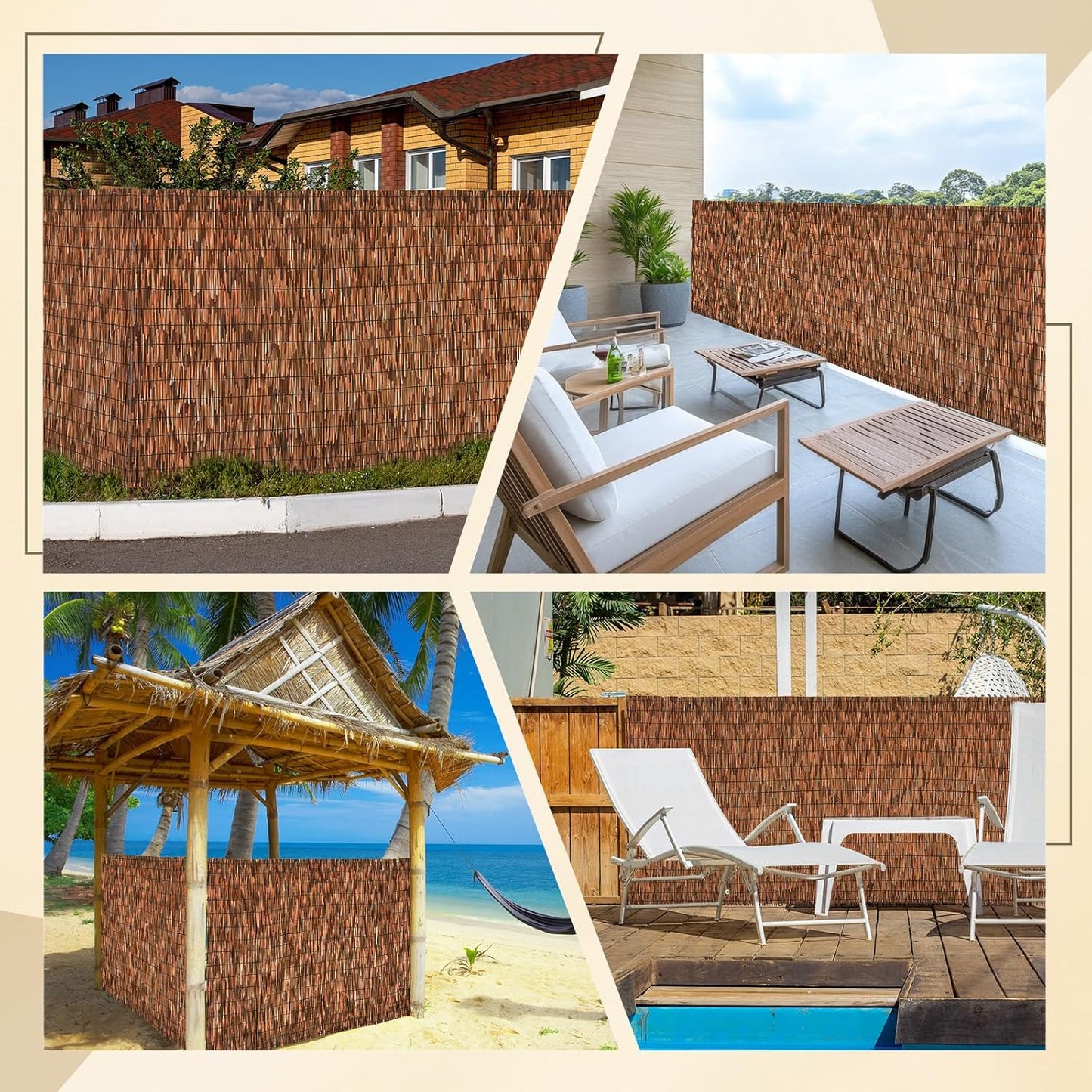 Brown 2 Pack 3.3FT X 16.4FT Reed Fencing Roll, Balcony Privacy Shade Reed Bamboo Fencing Garden Fence Border, Wind Block Sunshade Fence Screen for Outdoor Yard Patio Flower Bed Edge