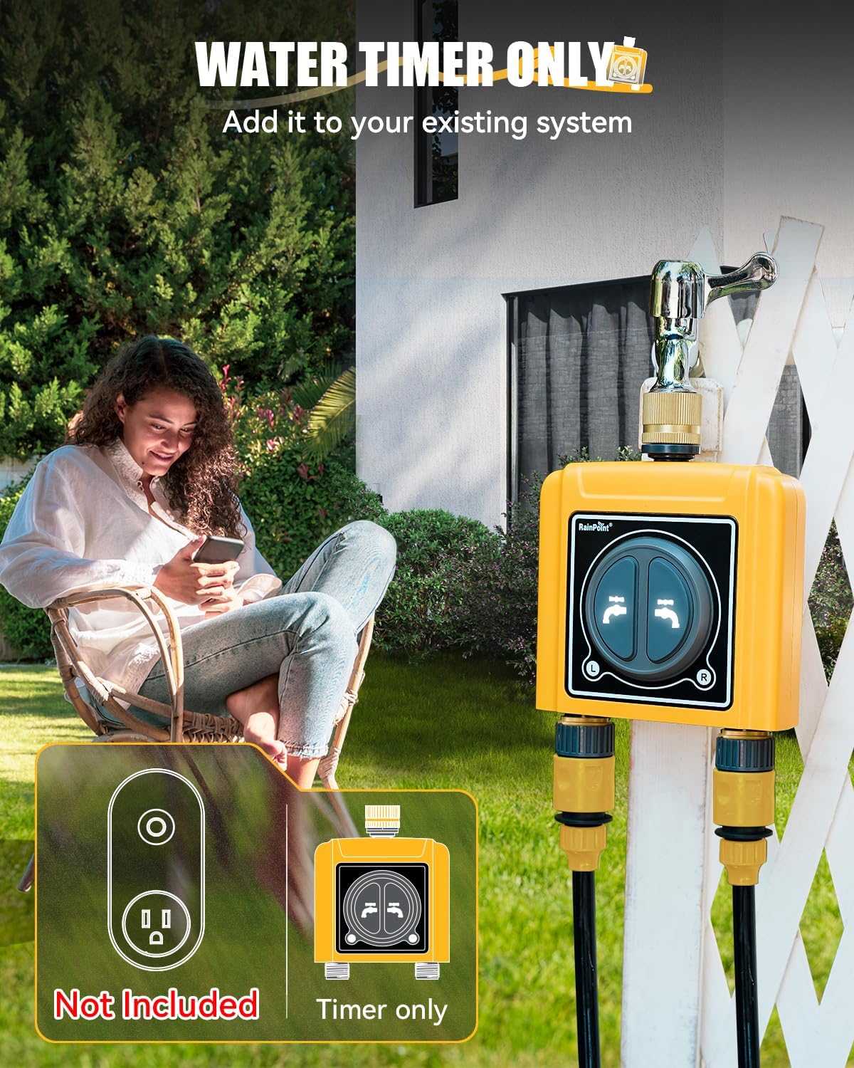 RAINPOINT WiFi Water Timer, Brass Inlet & Outlet,No WiFi Hub, 2.4Ghz WiFi Compatible, TWG004WRF Hub (Lot >202108)