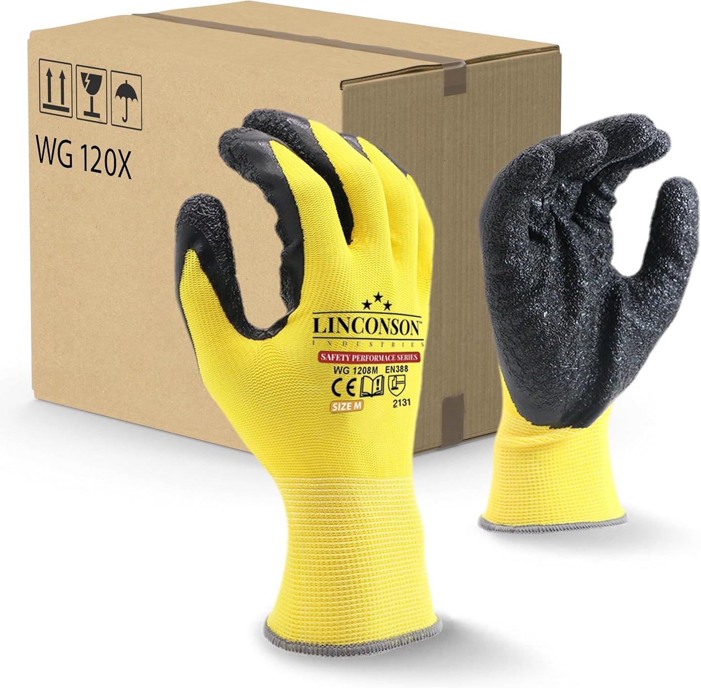 linconson 12 Pack Safety Performance Series Construction Mechanics Wrinkle Latex Work Gloves
