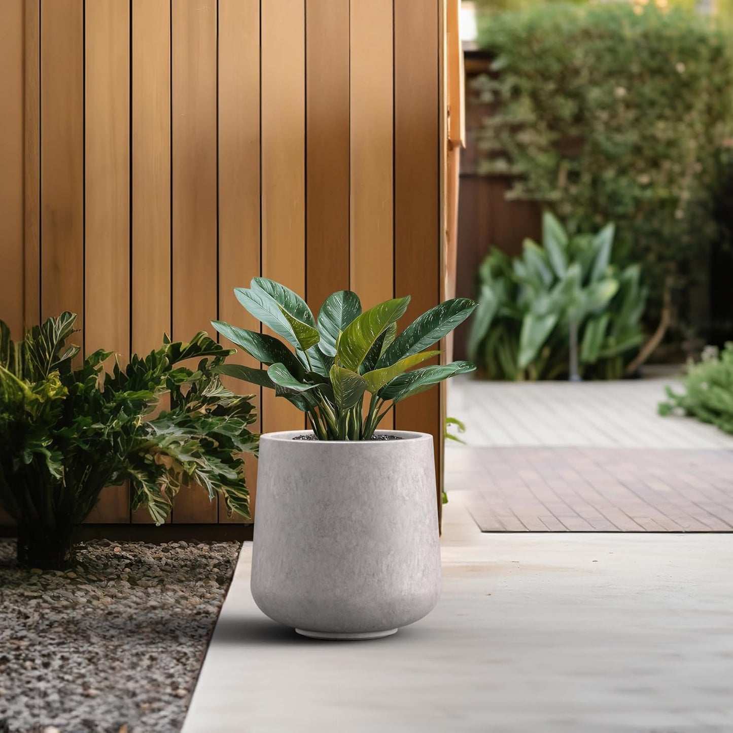 Kante 11.6" Dia Round Concrete Planter, Outdoor Indoor Large Plant Pots Containers with Drainage Hole and Rubber Plug for Home Garden Patio, Light Gray