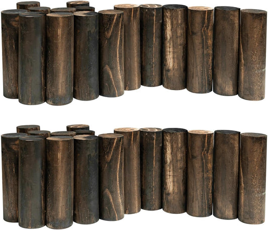 Wood Garden Fence, Natural Wooden Solid Log Edging Border Decorative for Flower Bed Barriers and Landscape Fencing