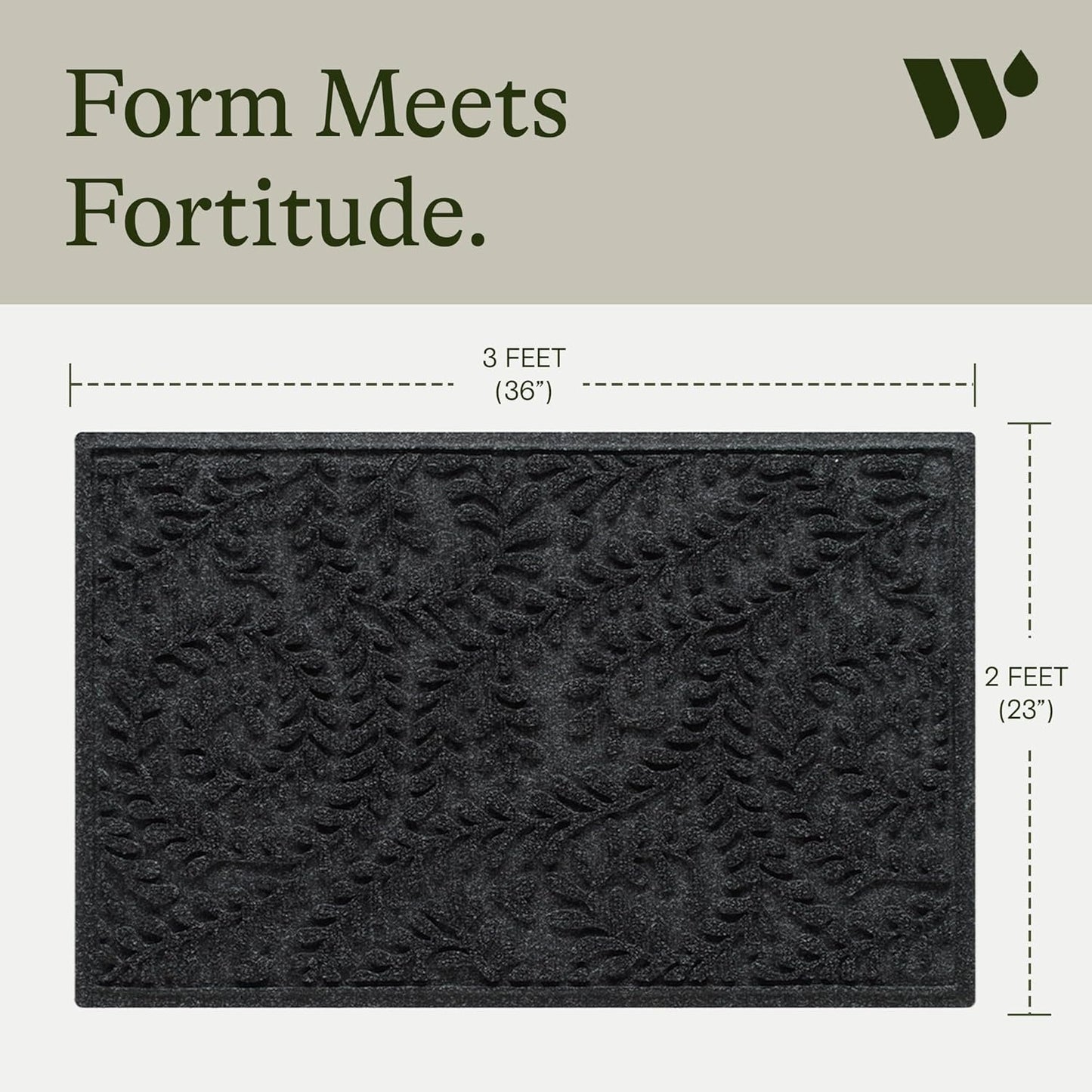 WaterHog Indoor/Outdoor Use Door Mat, 2' x 3', Made in USA, Welcome Mat for Front Door, Durable, Water-Trapping Floor Rug, Decorative, Skid-Resistant Entryway Rug, Boxwood Collection, Charcoal