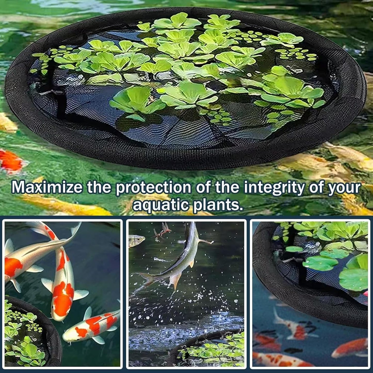 2Pack Round Floating Flora Fish Barrier-17.7Inch Black Pond Plant Protector, Floating Island/Planter Pond,UV Resistant Net to Shield Floating Plant(Lotus/Water Lilies)from Koi, with Waterproof Gloves