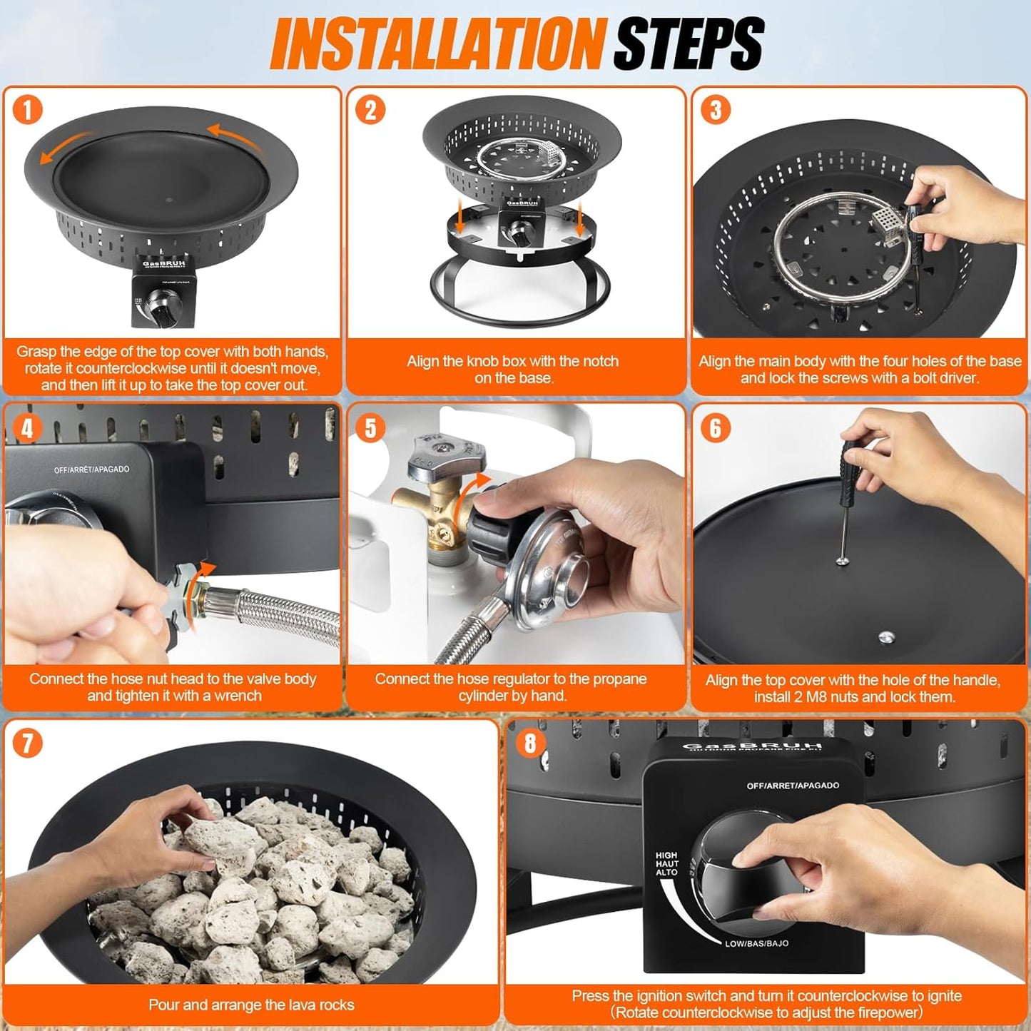 Outdoor Portable Propane Fire Pit, 19-Inch,60,000 BTU with Cover&Carry Handle,Fireplace,Gas Firebowl Smokeless,Portable Fire Pit for Outside Patio, Backyard, Camping,RV,Deck,Tailgating