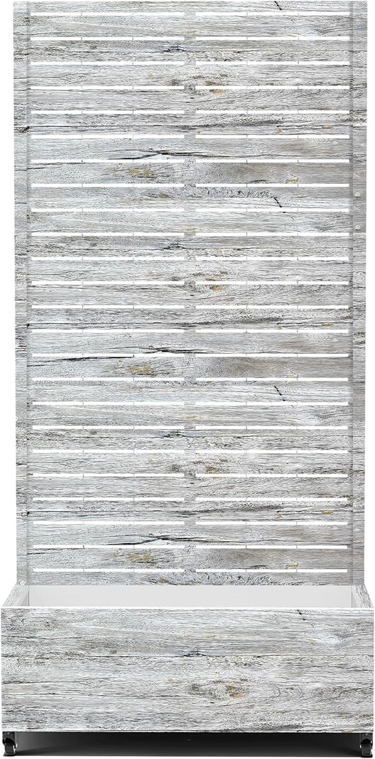 Raised Garden Bed with Trellis and Wheels,73"x35"x16" Metal Raised Garden Bed,White Wood Finish Metal Planter with Climbing Trellis for Vines & Vegetables