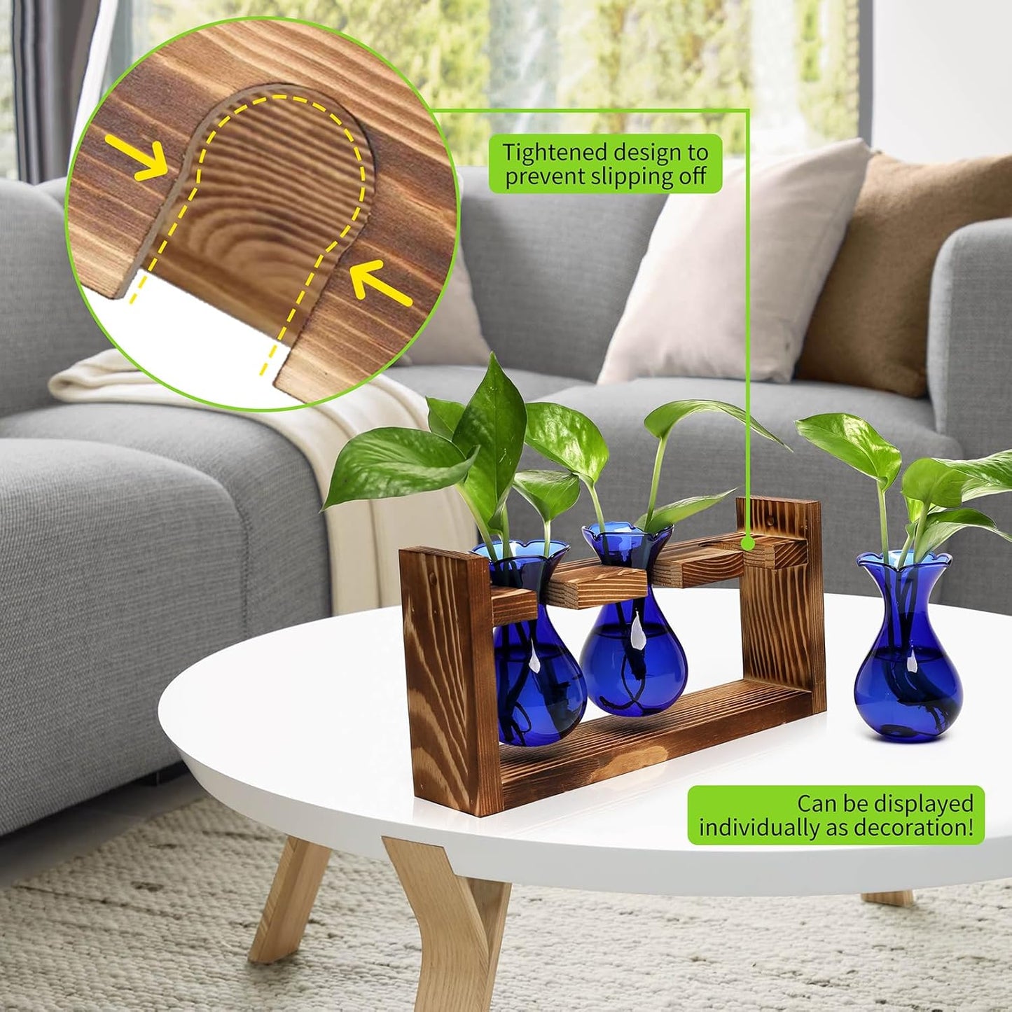 Plant Propagation Station Plant Terrarium Unique Birthday Gifts for Women Plant Lovers Home Office Decor Planter with Wooden Stand - 3 Bulb Glass Vase