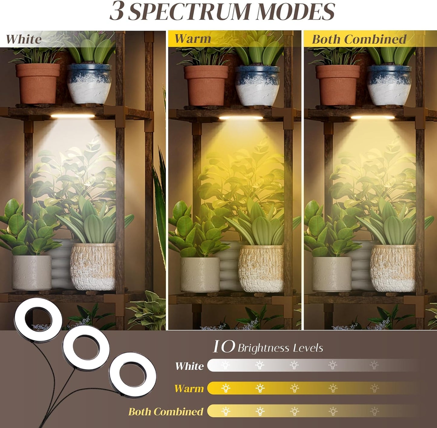 Wooden Plant Stand with Grow Light, 4-Tier Indoor Ladder Shelf with Roof Design, Carbonized Wood Rack for Balcony, Corner, or Living Room, Space-Saving Decorative Holder