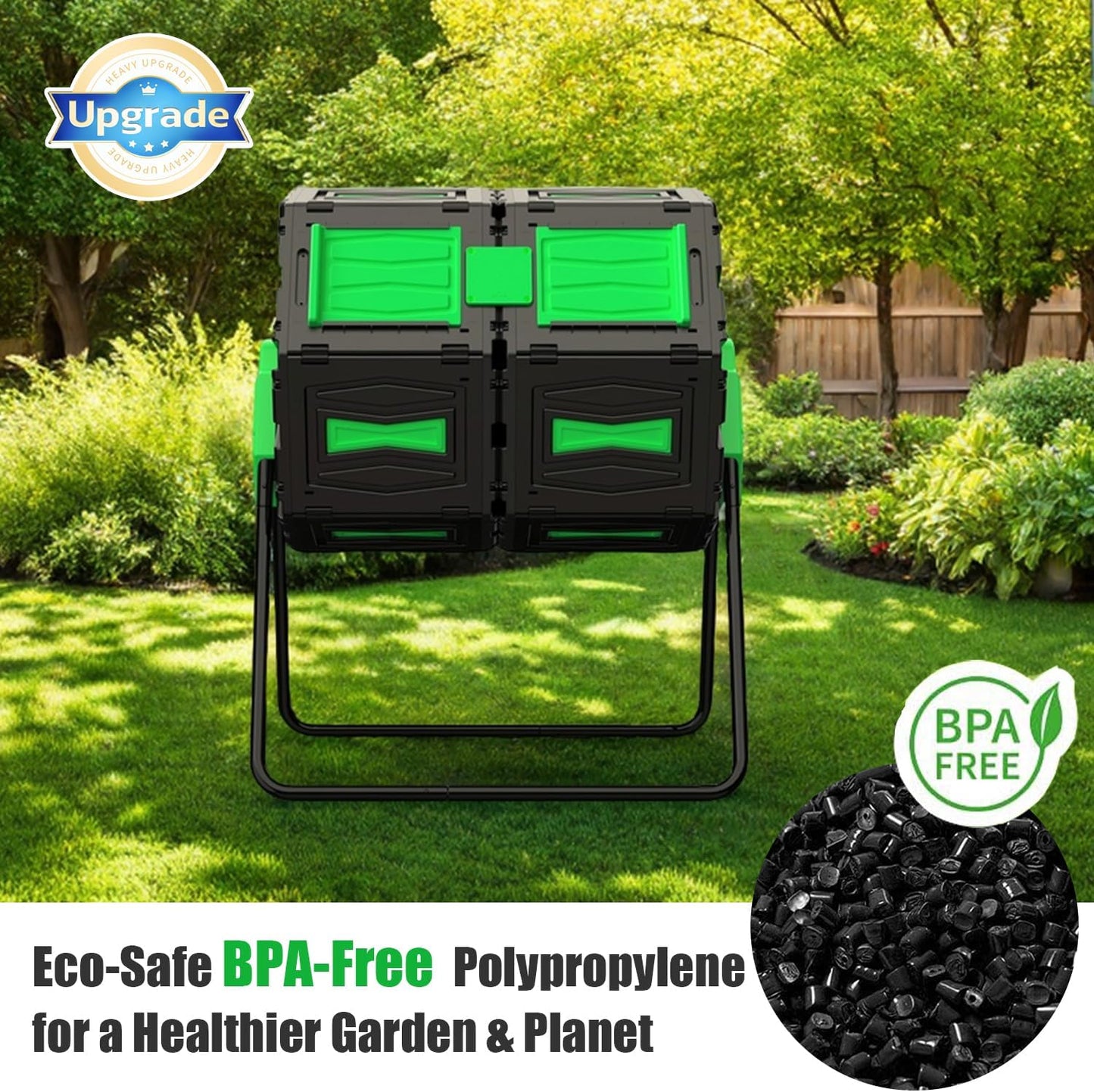 Compost Bin Outdoor, 45Gallon Dual Chamber Composter Large Composting Bin, 360° Rotating Compost Bin, BPA-Free Fast-Working Tumbling Compost Barrel, Kitchen Garden Composter Tumbler (Green)