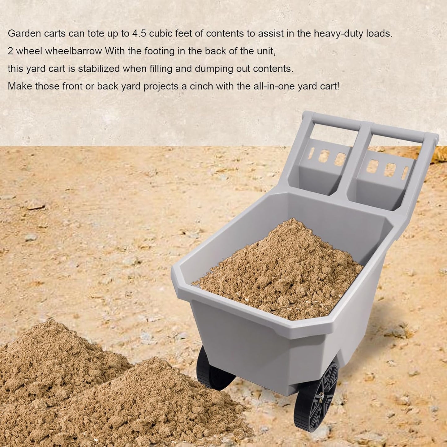 AAIN 2-Wheel Wheelbarrow, 300 LB Capacity Heavy Duty Yard Cart with 9" Maintenance-Free Solid Tires, Push/Pull Design, Durable Trash Cart for Outdoor Use - Grey