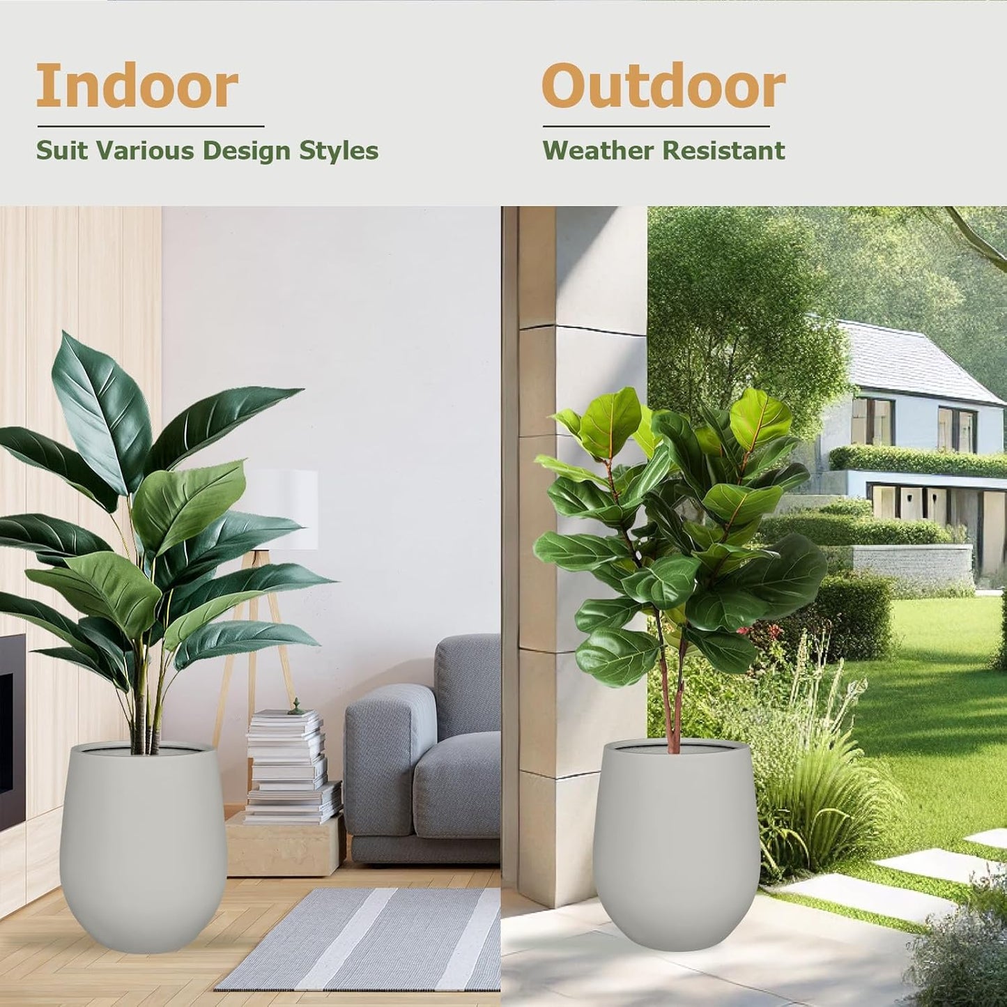 16.5" H x 15" D Corso Fiberstone Round Tapered Planter with Drainage Hole, Smooth Finishes, Weather Resistant for Indoor and Outdoor Use (Light French Gray, 11.5" Pot Opening)