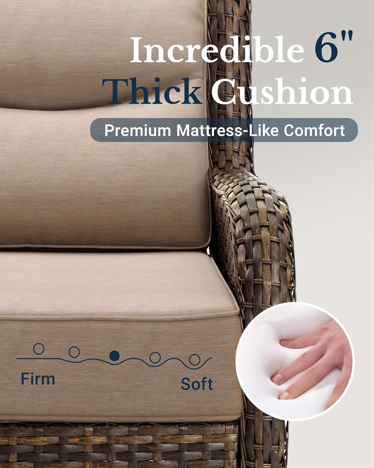 HILLGA Luxury Patio Furniture Set with 6-Inch Thick Cushions, High Back Outdoor Swivel Rocker Chairs and Patio Loveseat, 5-Piece All Weather Conversation Set for Porch Deck Pool Yard, Beige (V3)