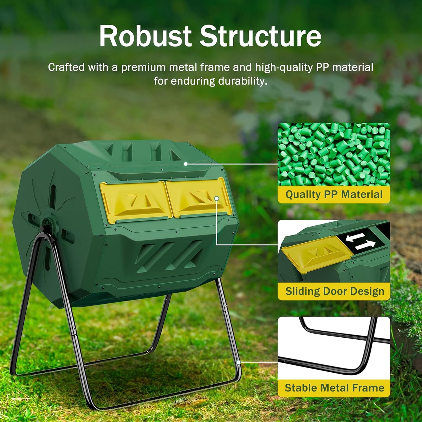 Nouva 43 Gallon Large Composting Tumbler Dual Rotating Chamber Garden Composter Bin Compost Bin with Steel Frame Outdoor Garden Yard,Green