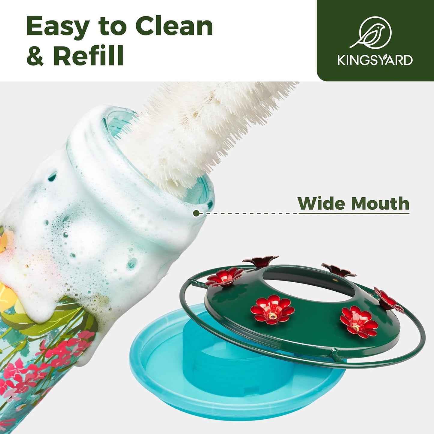 Kingsyard Hummingbird Feeder for Outdoor Hanging - Charming Patterned Glass Humming Bird Feeder with 6 Feeding Ports and Ant Moat, Ideal Gift Choice for Bird Lovers, Blue