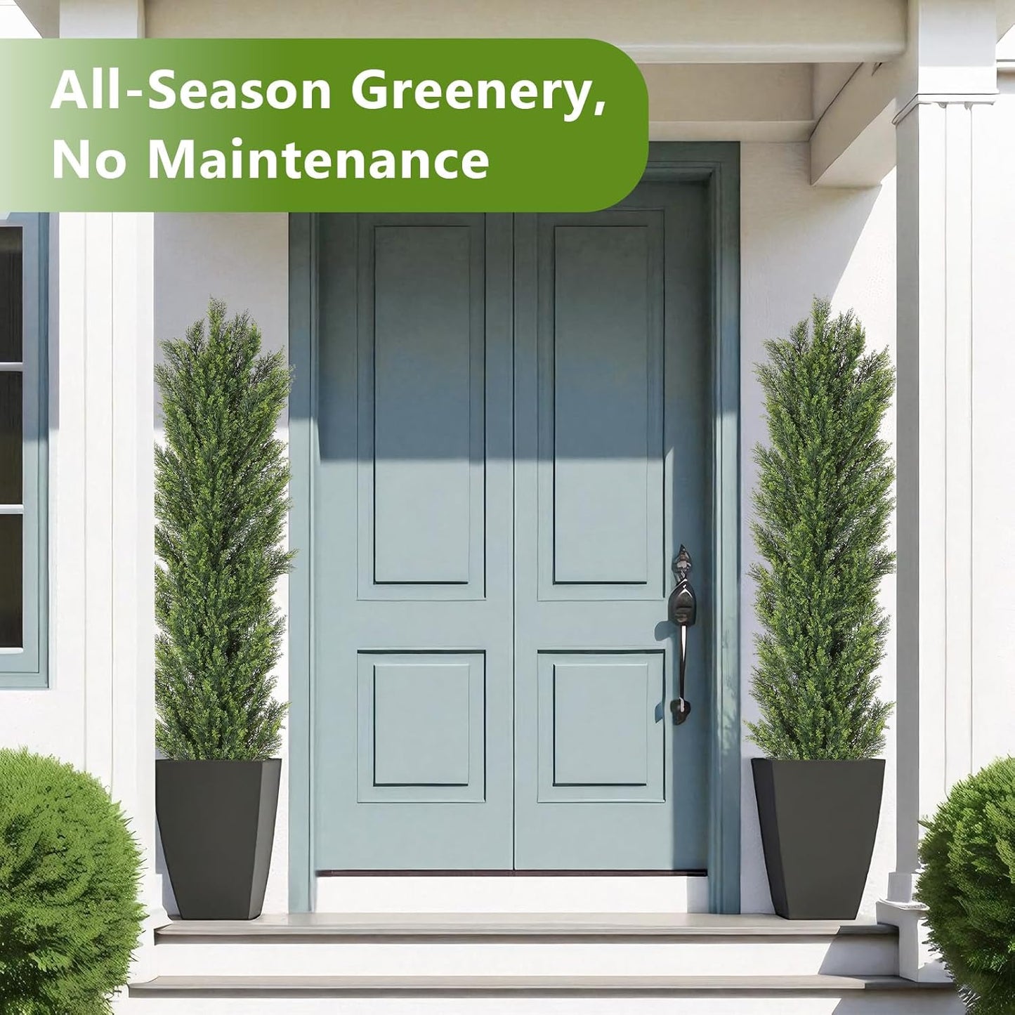 THE BLOOM TIMES 6ft Tall Topiary Trees Artificial Outdoor – UV Resistant Faux Cedar Pine Cypress Bushes and Shrubs, Fake Potted Plants for Front Porch Outside Planter Patio Decor, Set of 2 (6 Foot)