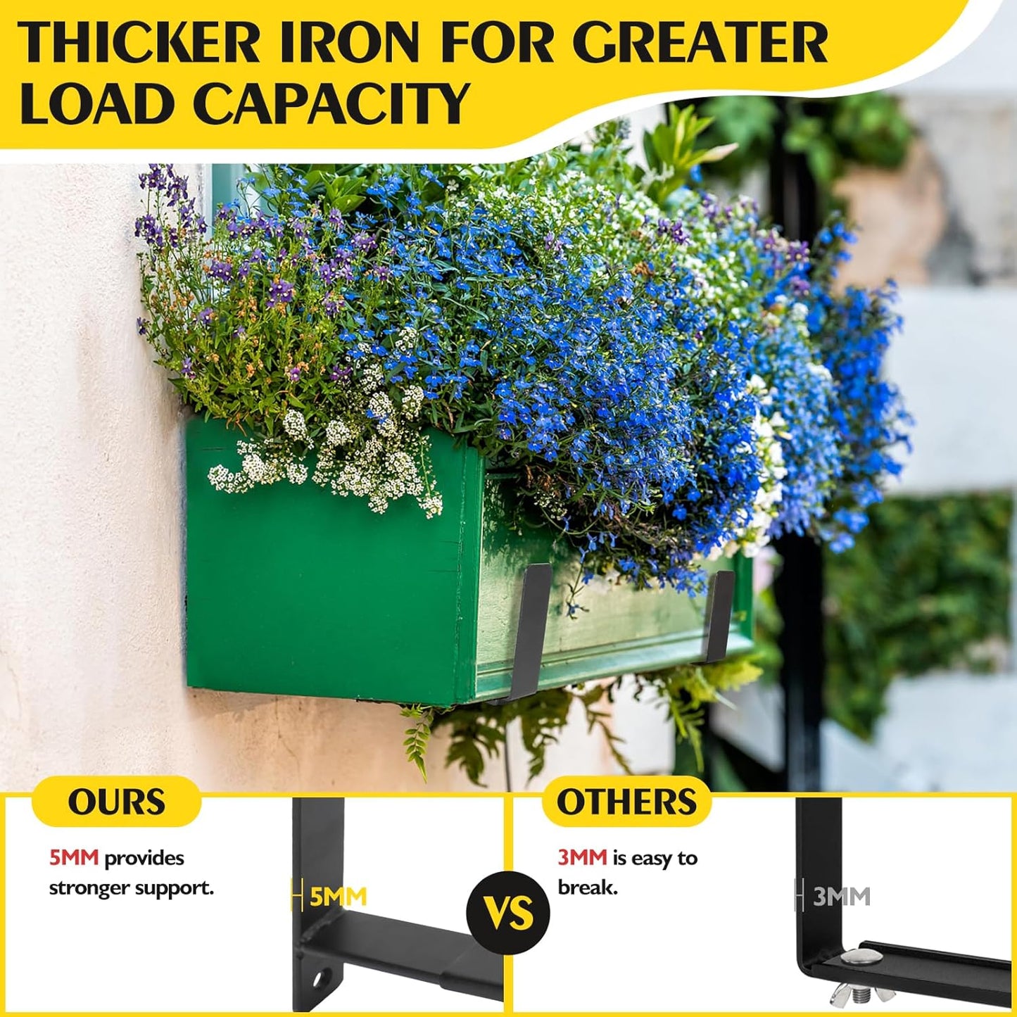 LukLoy Window Planter Box Brackets, 6 Pack Adjustable Heavy Duty Wall Mount Window Flower Boxes Outdoor with Bracket (6 to 12 in), with 70lbs Capacity, Black